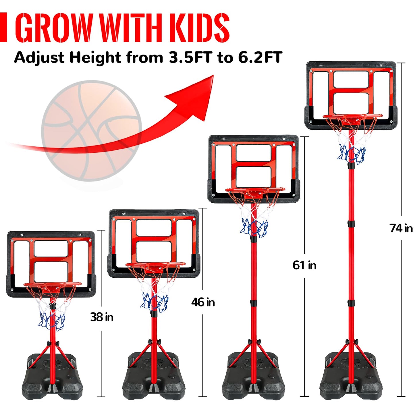 GMAOPHY Kids Basketball Hoop with Stand – Adjustable Indoor/Outdoor Set