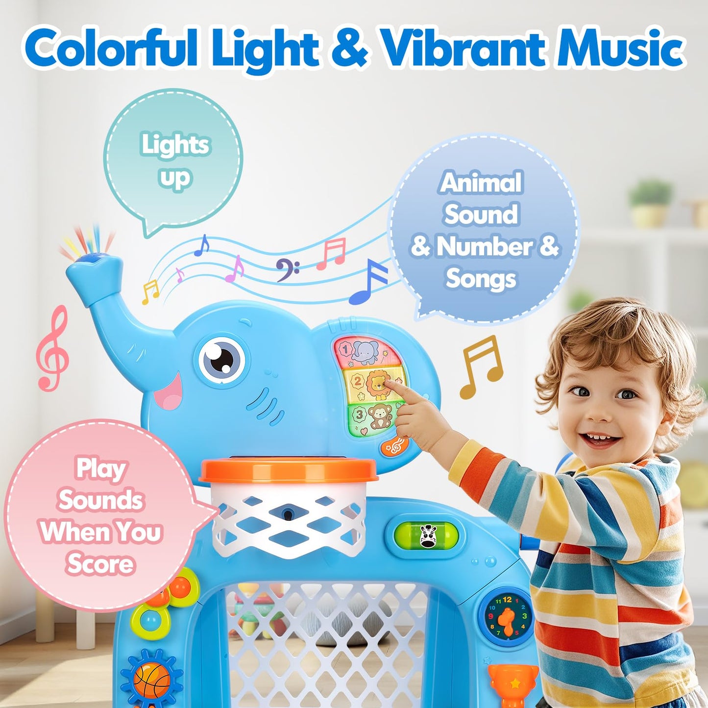 GMAOPHY Toddler Basketball Hoop & Soccer Goal – Lights, Sounds & Montessori Toys (Ages 12–36 Months)