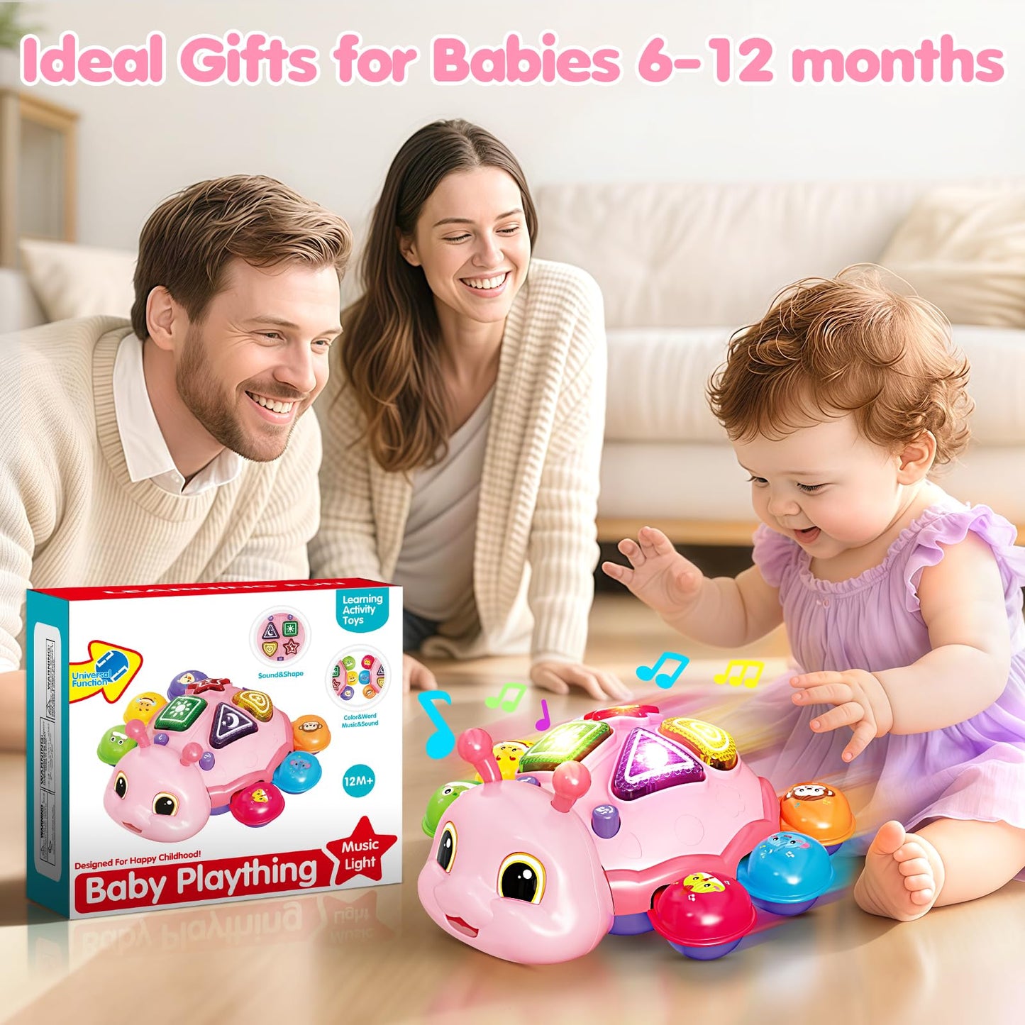 GMAOPHY Baby Crawling Toy – Pink Ladybug, 6-12 Months, Music, Lights, Bilingual Learning