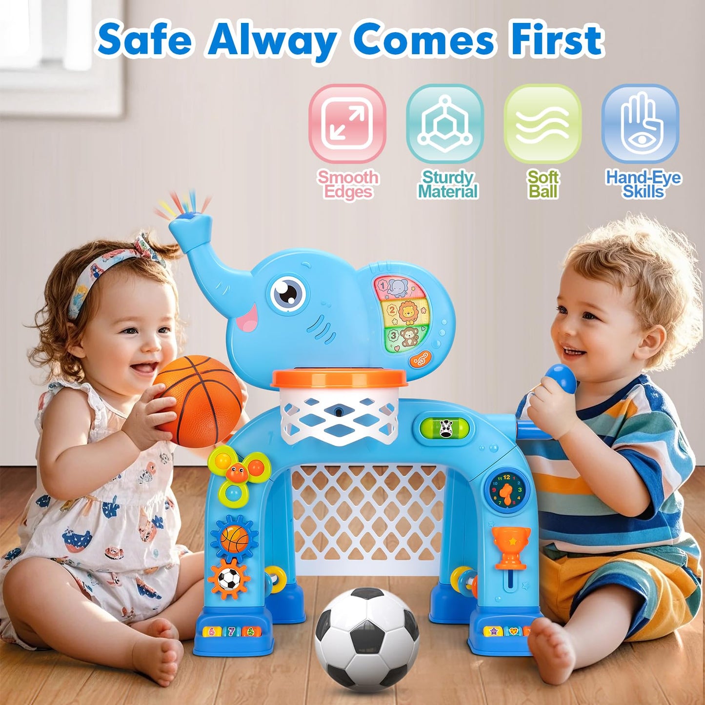 GMAOPHY Toddler Basketball Hoop & Soccer Goal – Lights, Sounds & Montessori Toys (Ages 12–36 Months)