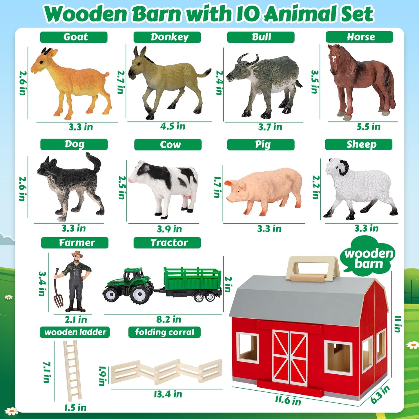GMAOPHY Farm Animals Wooden Barn Playset – Educational Toy for Kids 3+