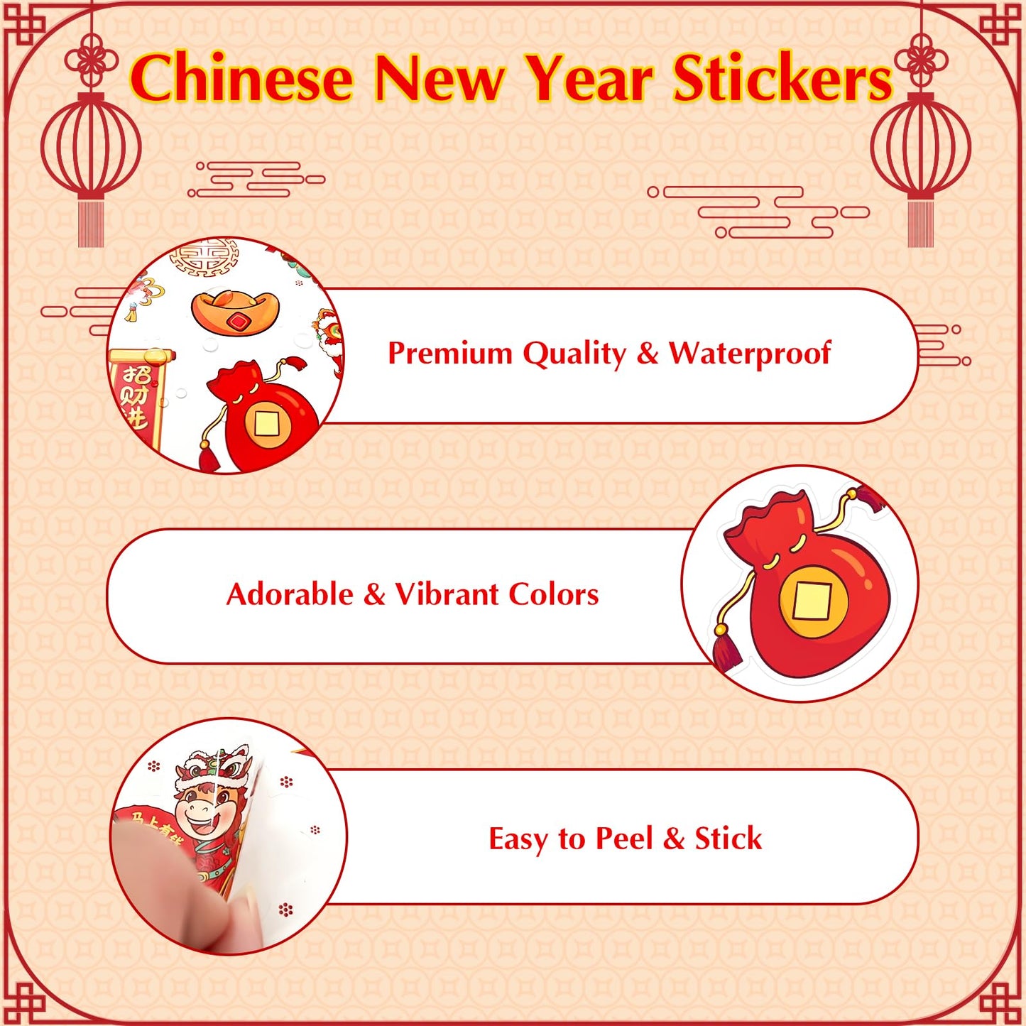 GMEMNOV 58PCS Chinese New Year Stickers 2026 – Year of The Horse Decals for Lunar New Year Party Favors