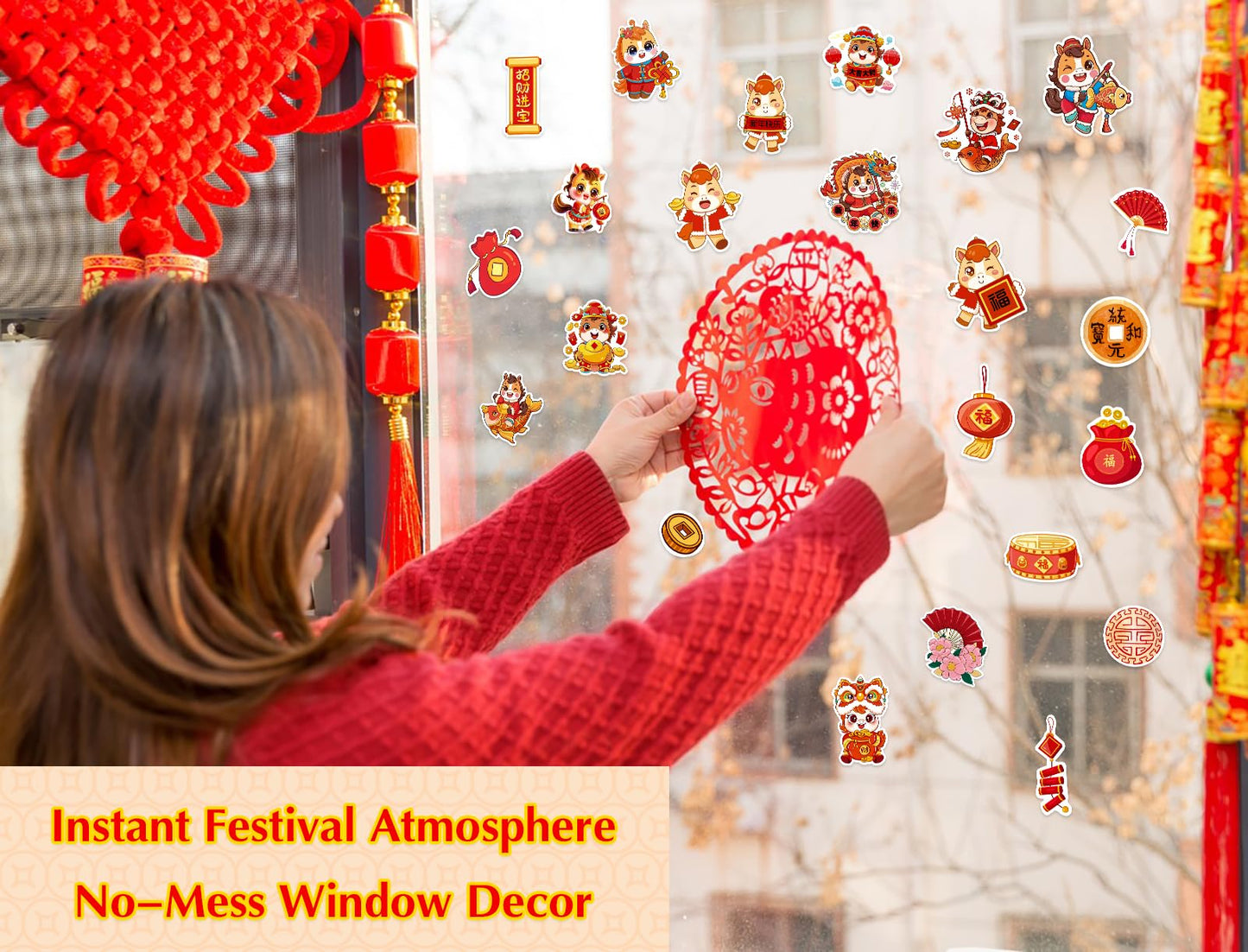 GMEMNOV 58PCS Chinese New Year Stickers 2026 – Year of The Horse Decals for Lunar New Year Party Favors