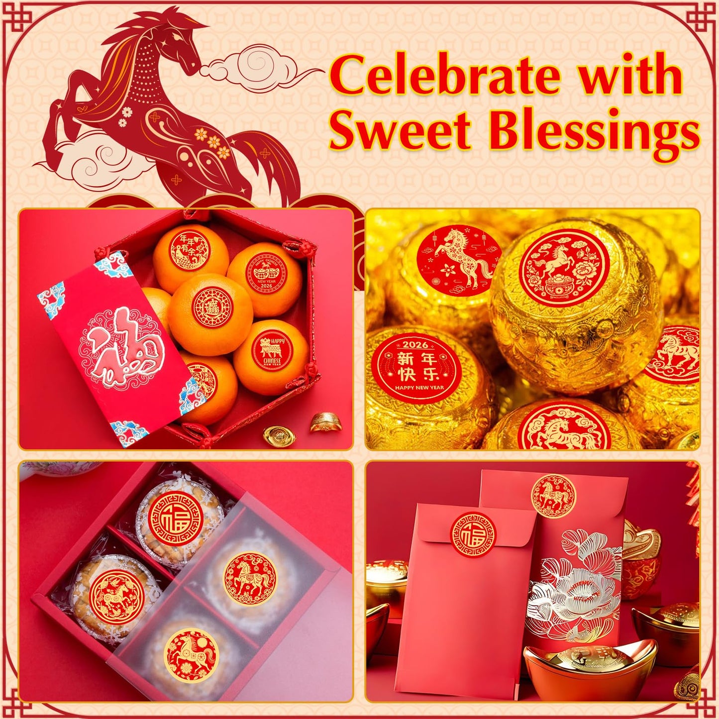 GMEMNOV 160PCS Chinese New Year Stickers – Year of the Horse 2026 Decor Pack