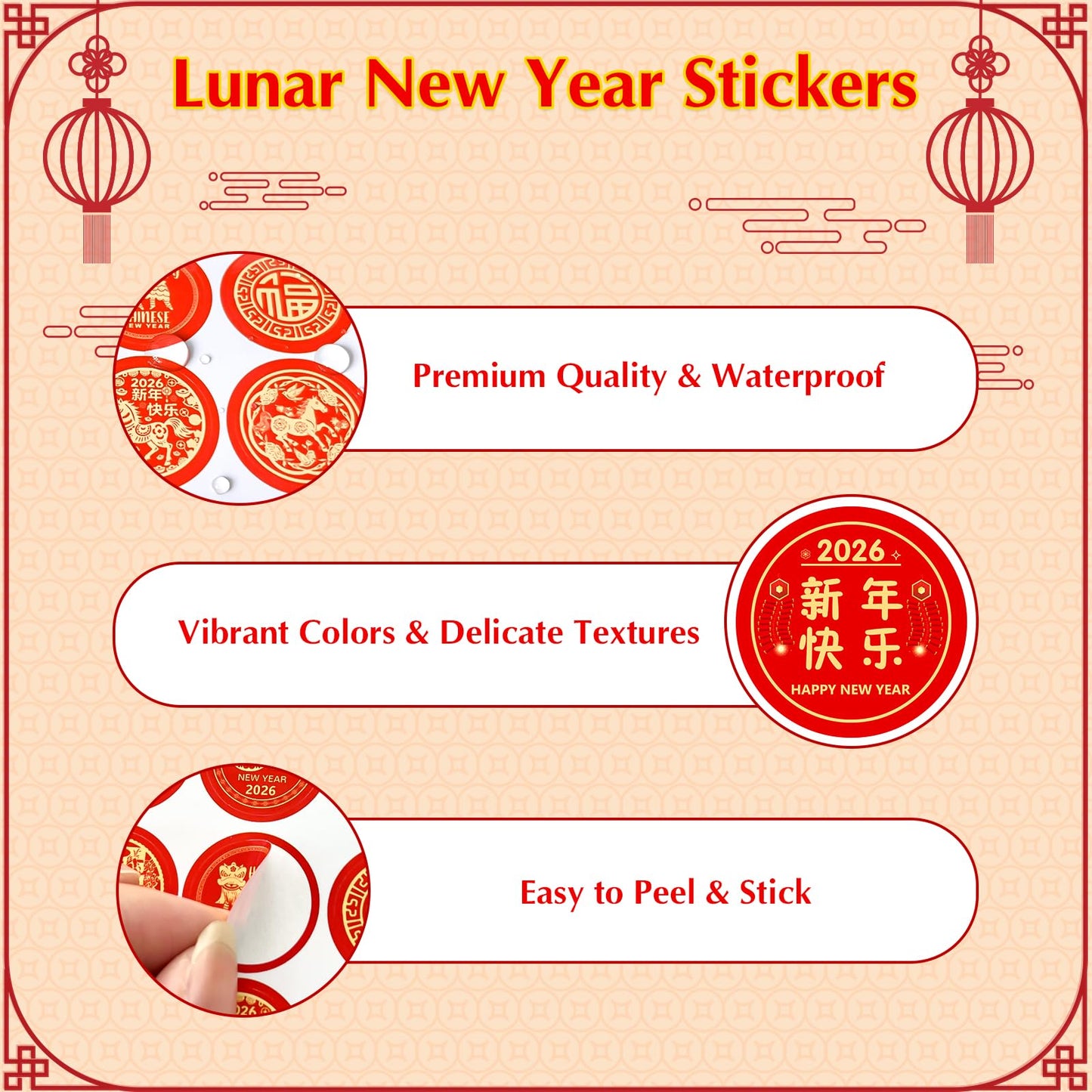 GMEMNOV 160PCS Chinese New Year Stickers – Year of the Horse 2026 Decor Pack