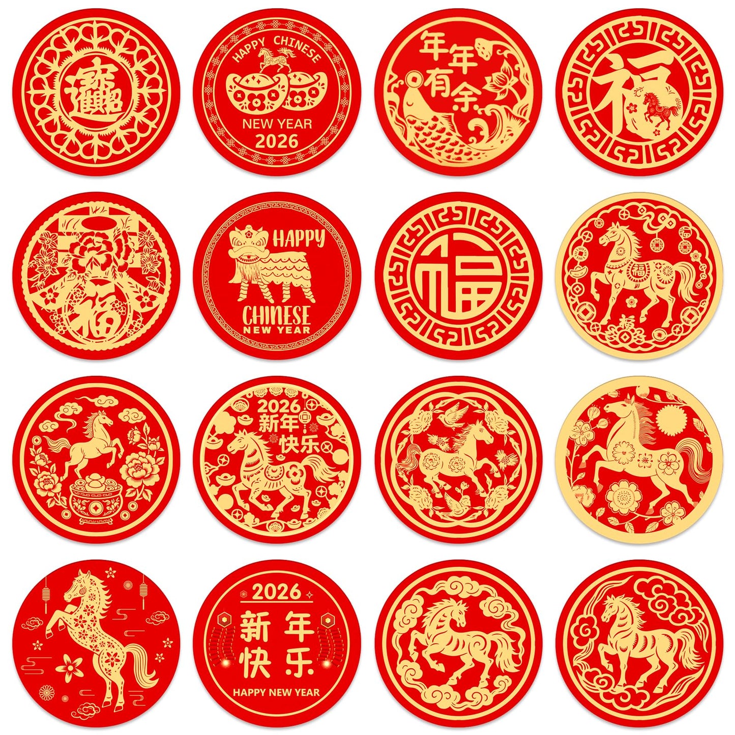 GMEMNOV 160PCS Chinese New Year Stickers – Year of the Horse 2026 Decor Pack