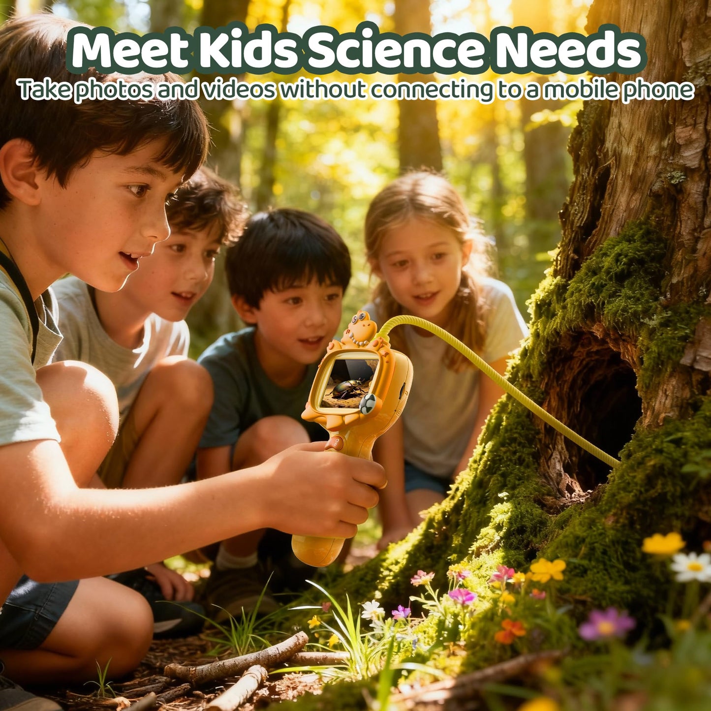 GMYGBY Dinosaur Borescope Camera Toy — Outdoor STEM Kit for Kids, 2.4-Inch Screen & LED Lights