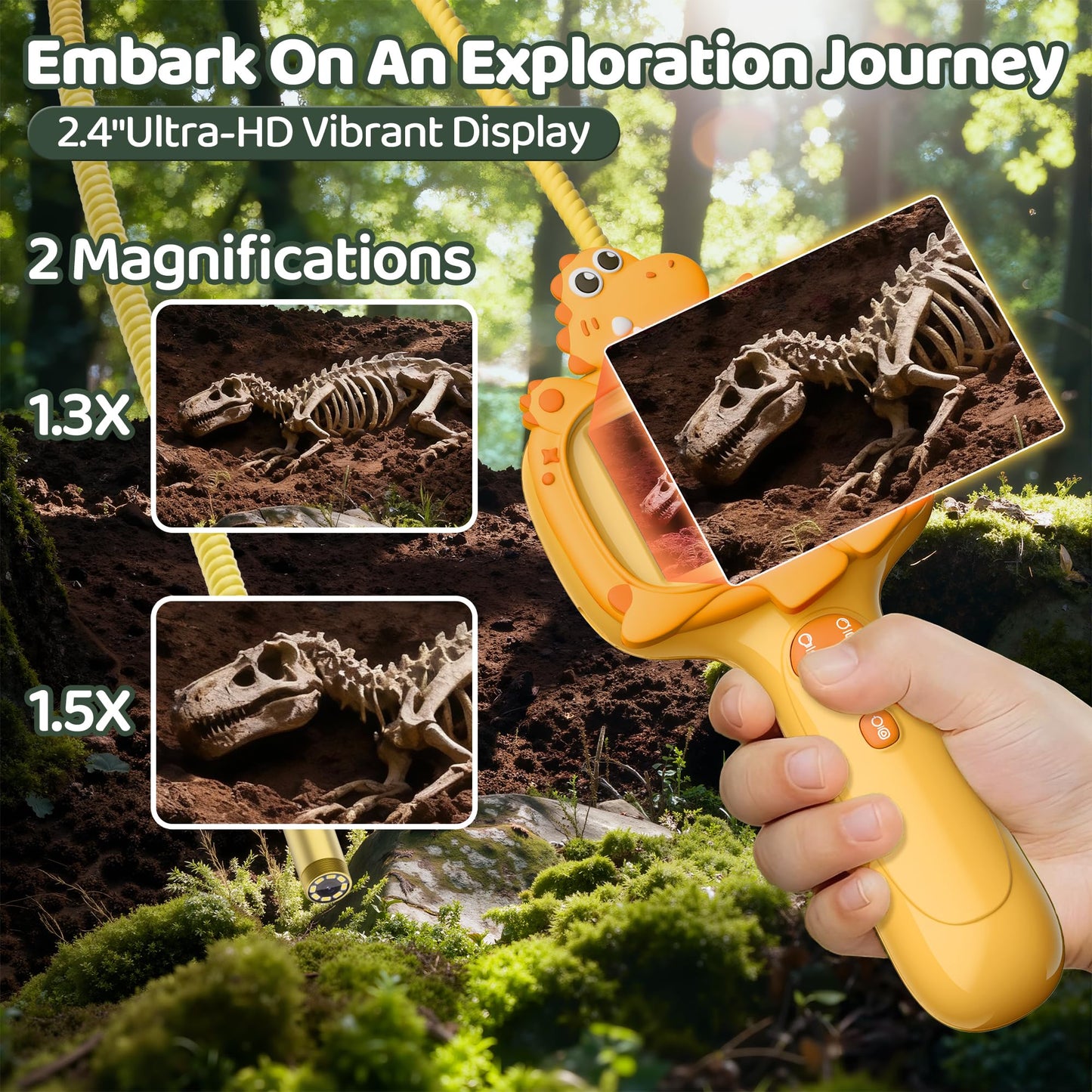 GMYGBY Dinosaur Borescope Camera Toy — Outdoor STEM Kit for Kids, 2.4-Inch Screen & LED Lights