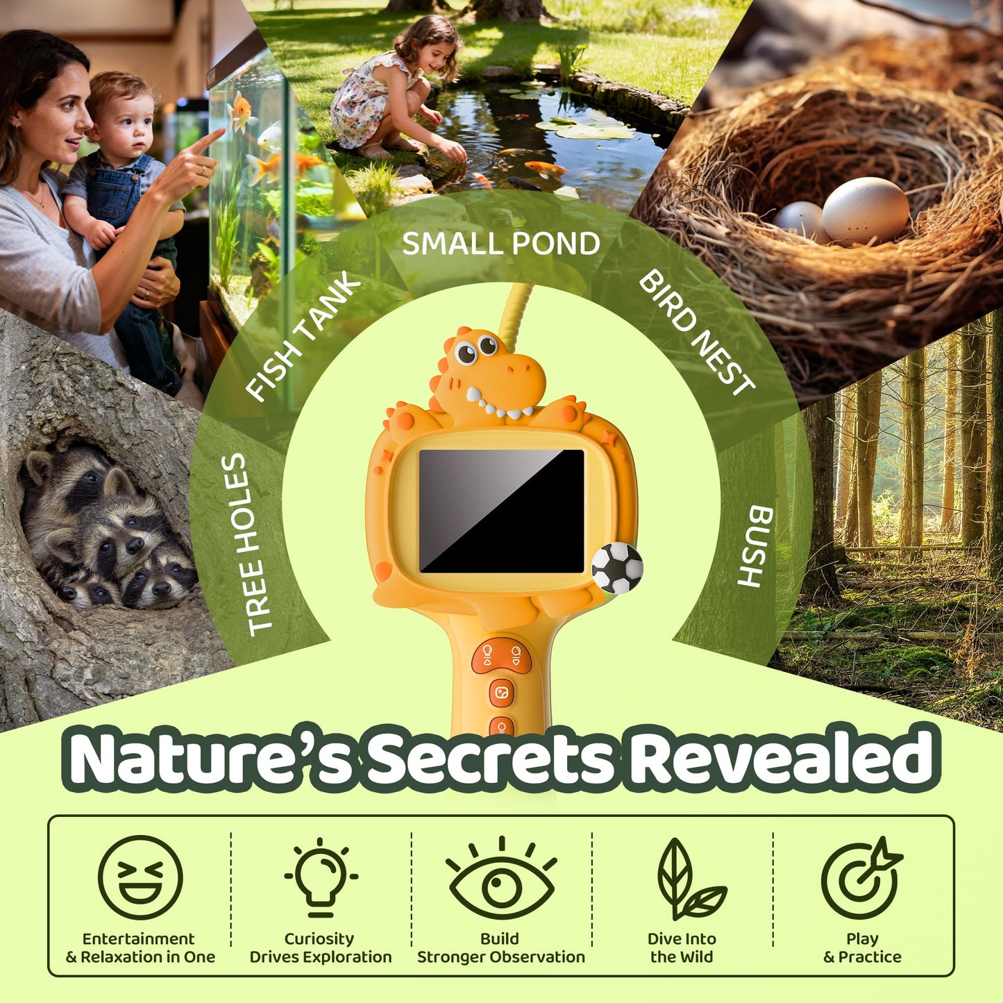 GMYGBY Dinosaur Borescope Camera Toy — Outdoor STEM Kit for Kids, 2.4-Inch Screen & LED Lights