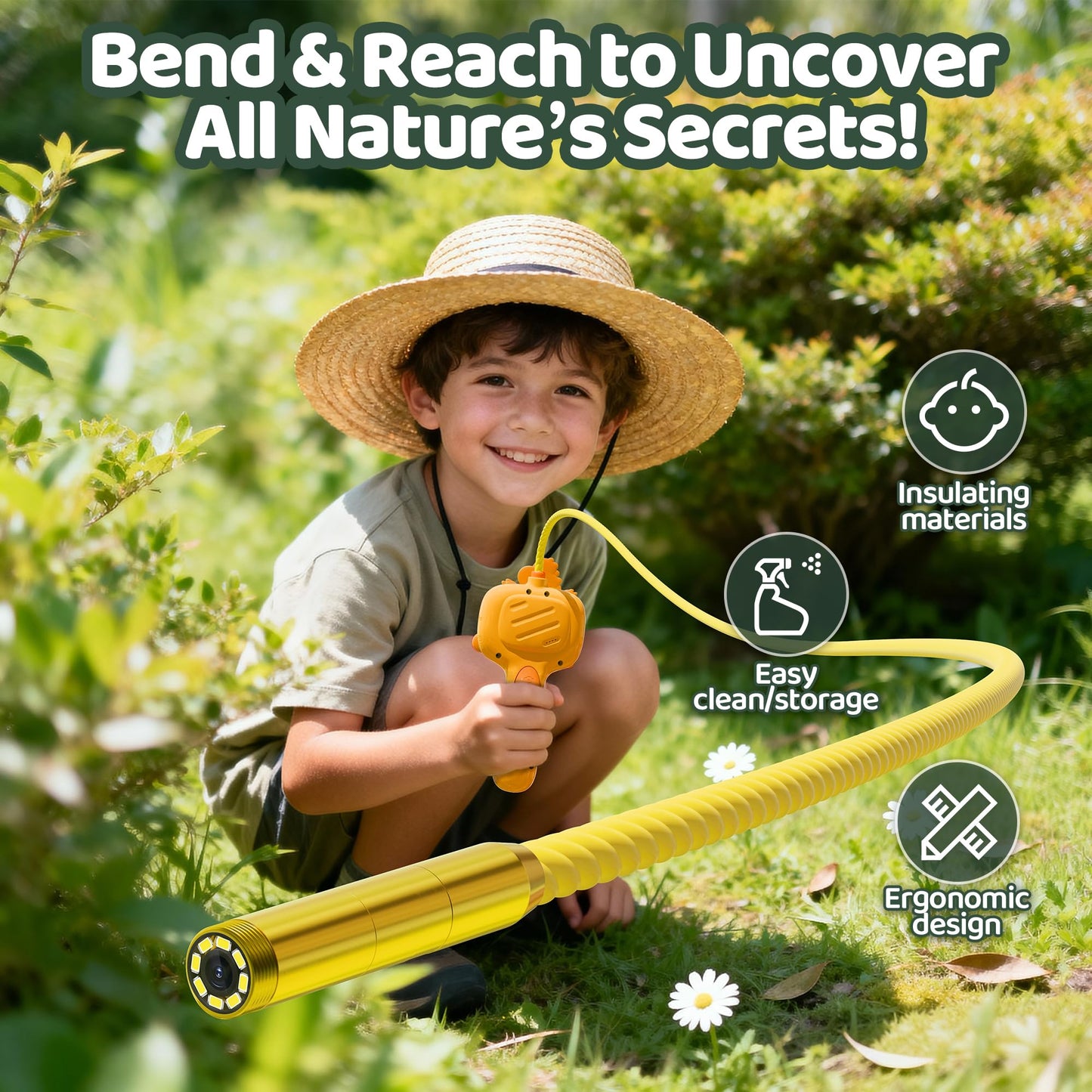 GMYGBY Dinosaur Borescope Camera Toy — Outdoor STEM Kit for Kids, 2.4-Inch Screen & LED Lights
