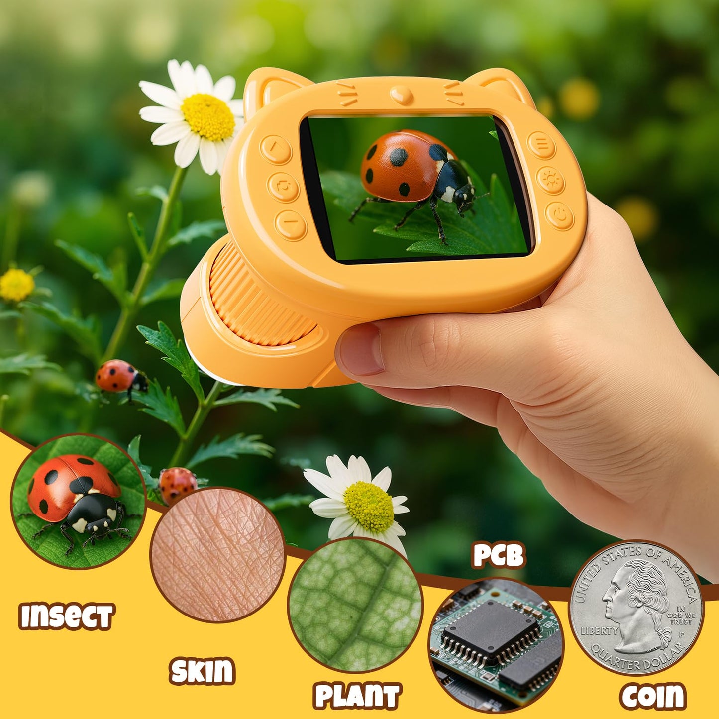 GMYGBY Handheld Digital Mini Microscope – 1000X, 4K IPS Screen, Portable STEM Toy for Kids