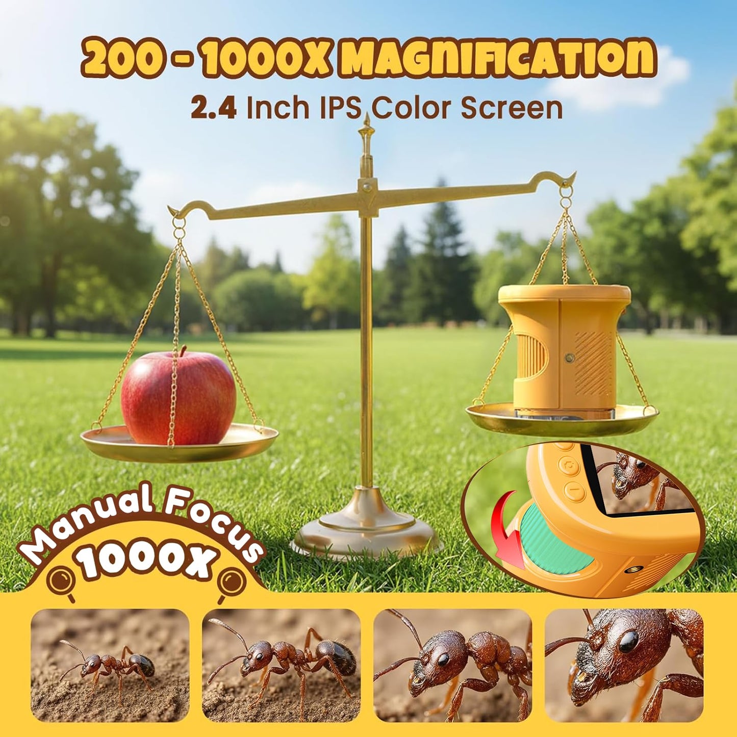 GMYGBY Handheld Digital Mini Microscope – 1000X, 4K IPS Screen, Portable STEM Toy for Kids