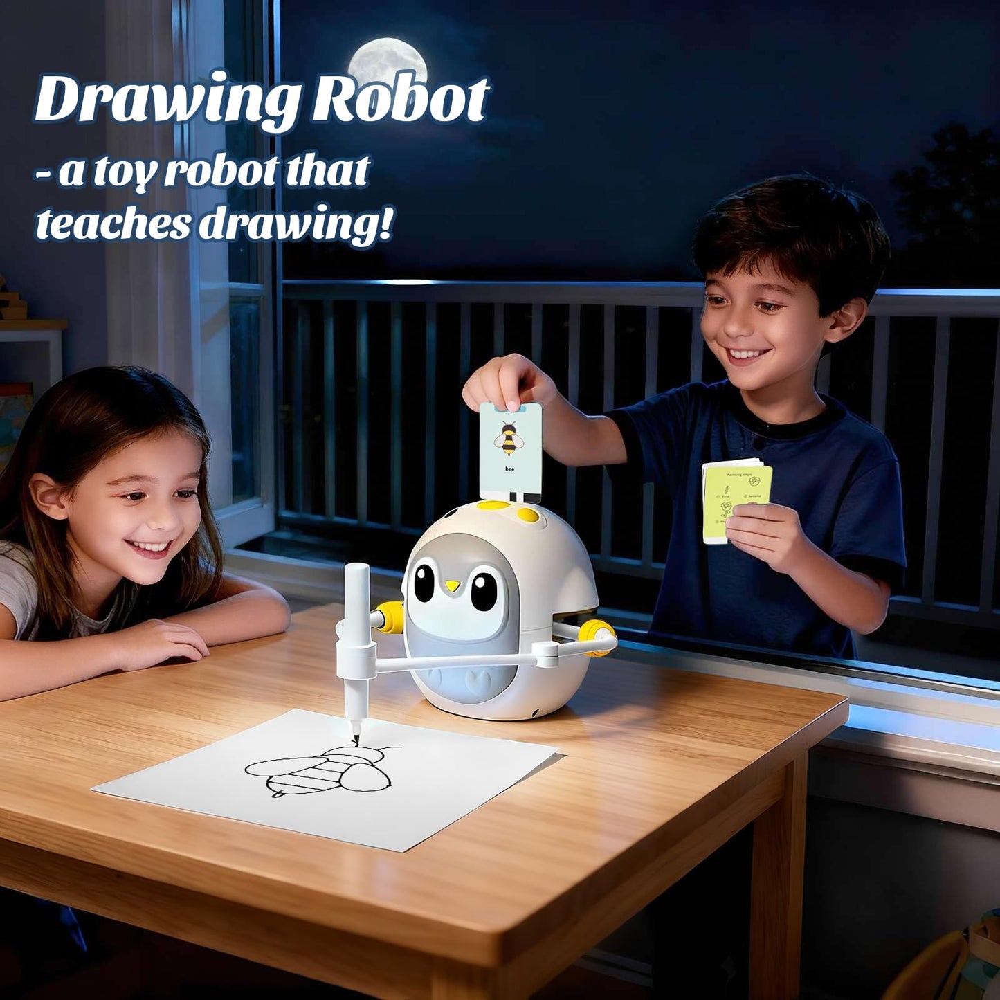 GMYGBY Drawing Robot for Kids – Montessori Learning with 200 Cards