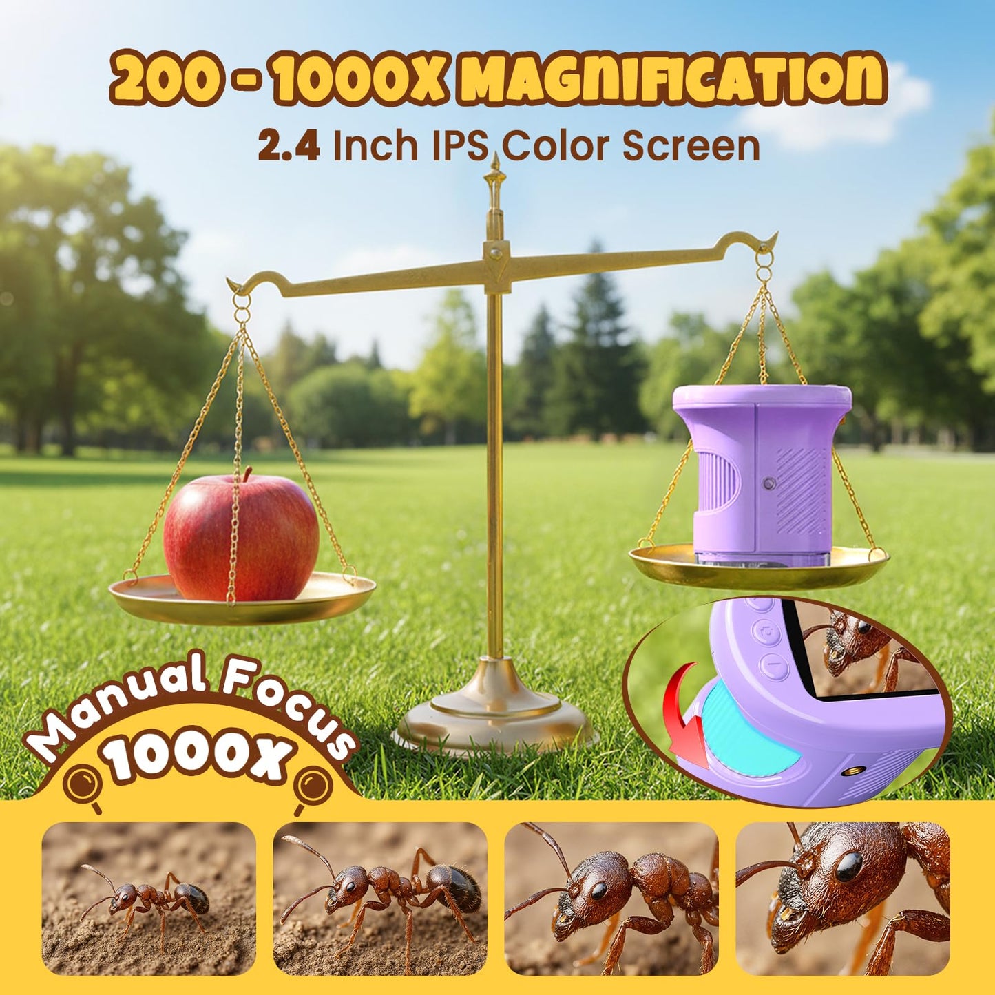 GMYGBY 1000X Handheld Digital Microscope for Kids — 4K IPS Pocket STEM Toy