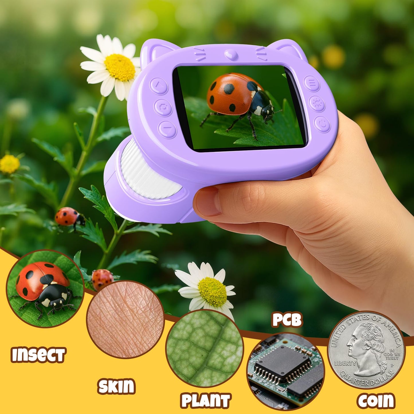 GMYGBY 1000X Handheld Digital Microscope for Kids — 4K IPS Pocket STEM Toy