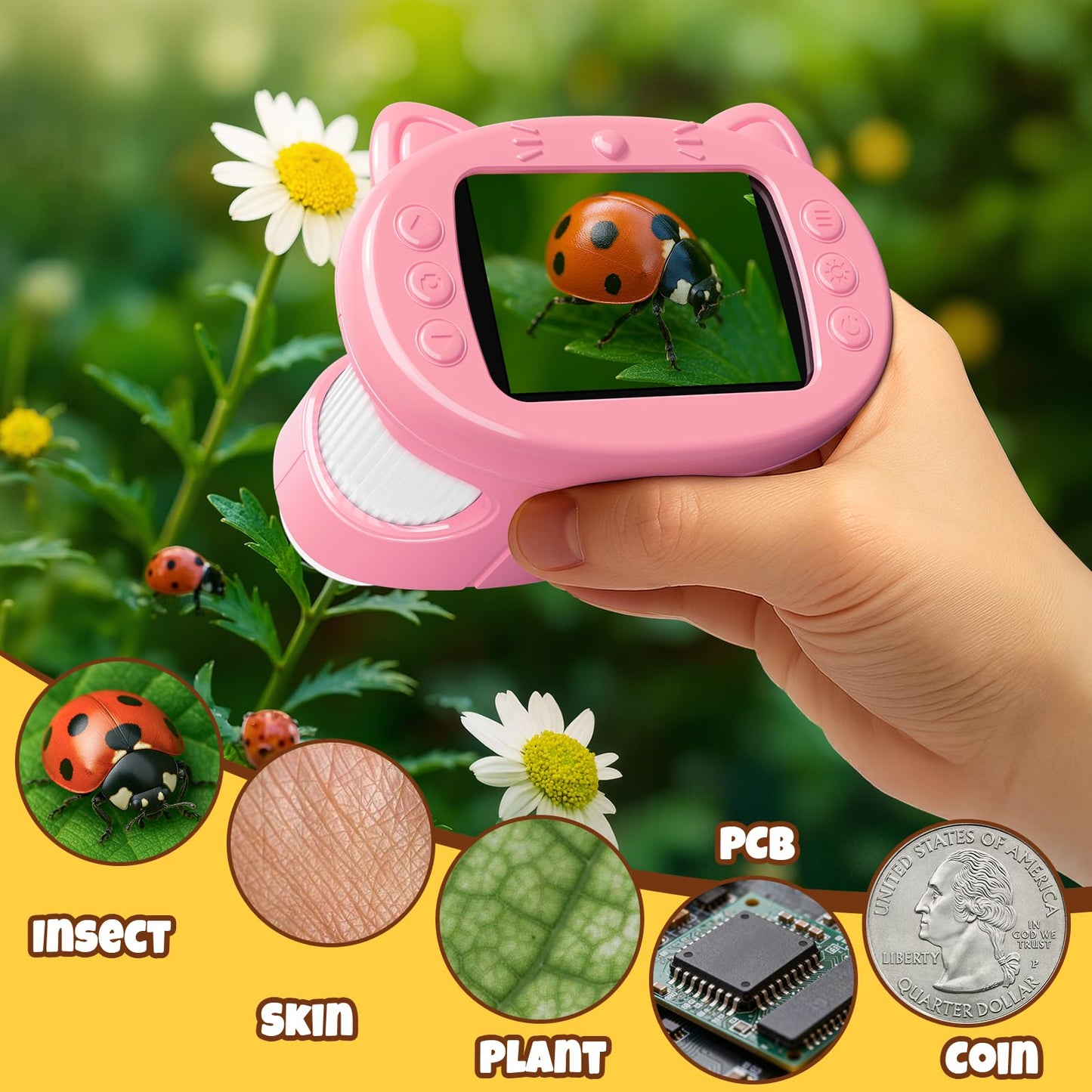 GMYGBY Handheld Digital Mini Microscope for Kids – 1000X, 2.4-inch IPS Screen, Portable STEM Toy
