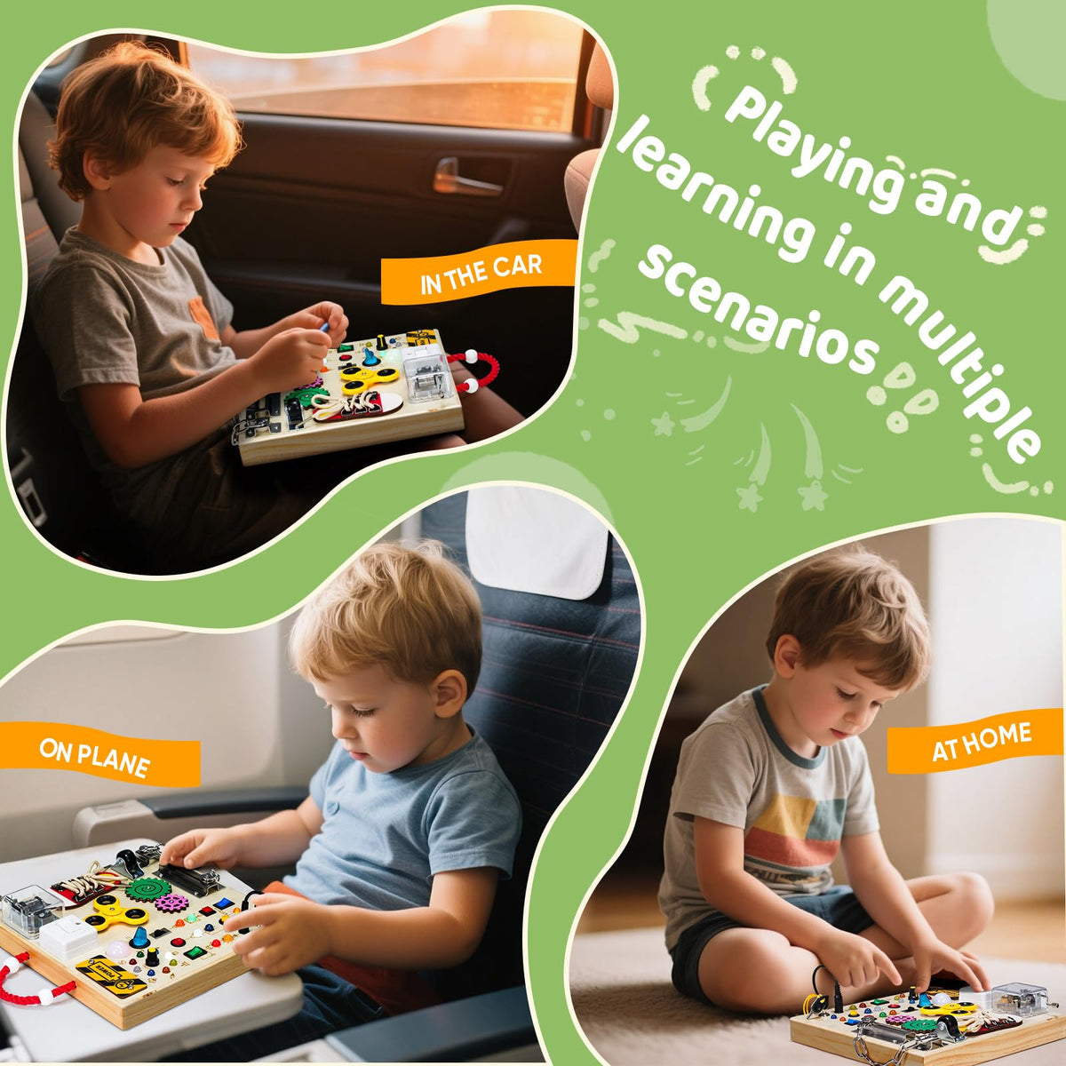 GNAYUIJ Montessori Wooden Busy Board – LED Switches, Music Box & Locks