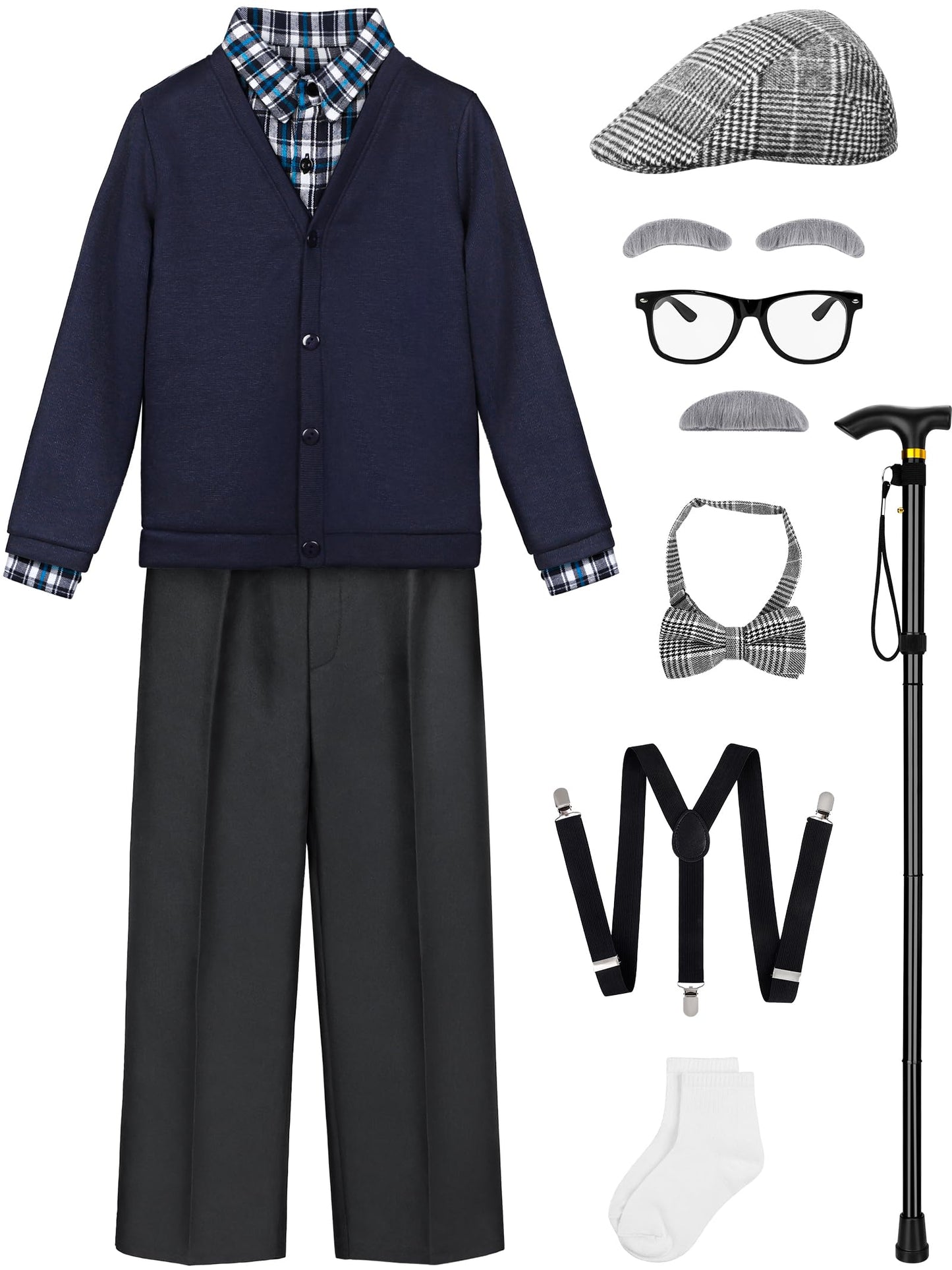 Gnodio 100 Days of School Costume for Boys – Old Man Grandpa Dress-Up Set for 100th Day
