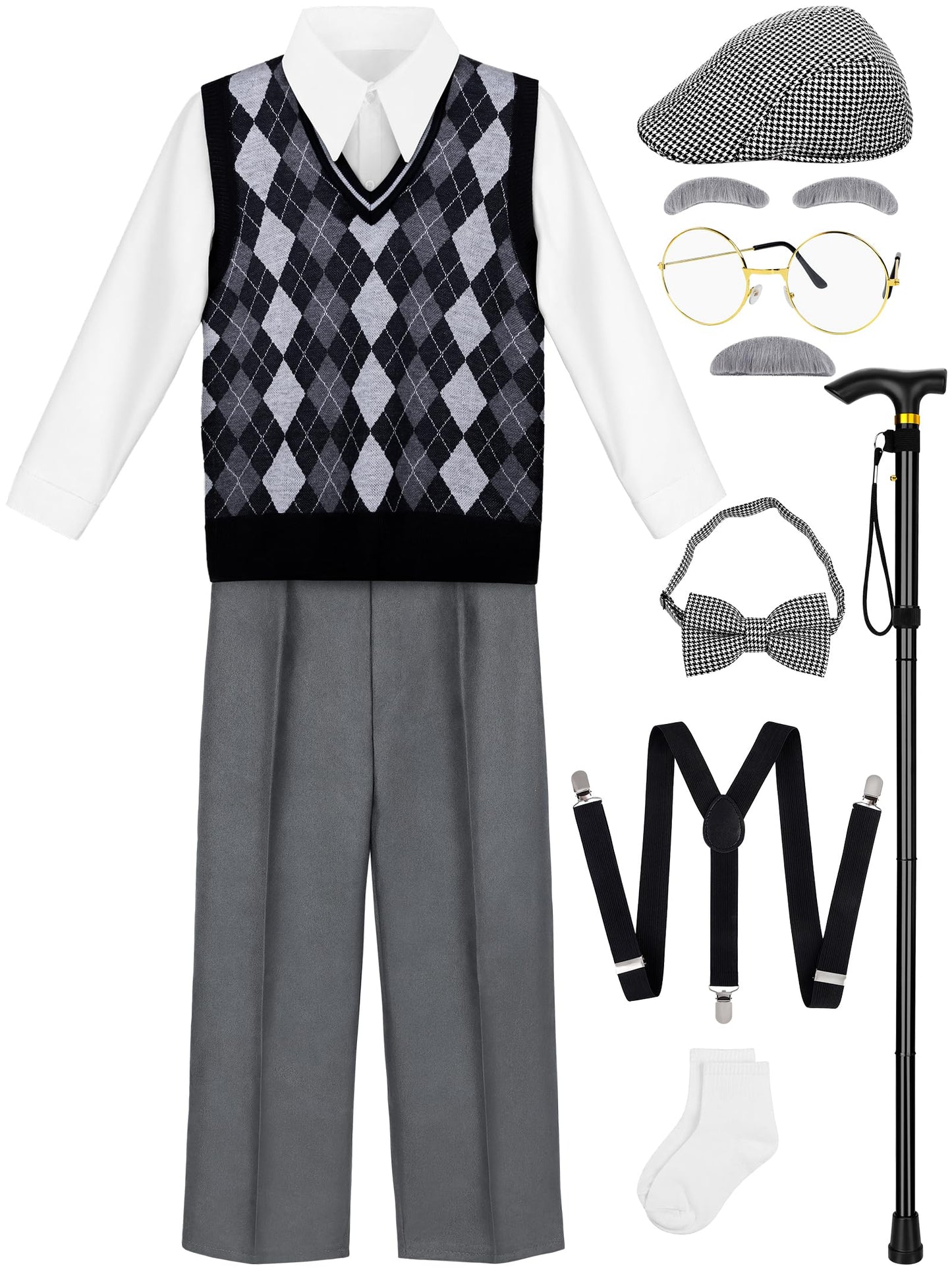 Gnodio 100 Days of School Costume for Boys – Old Man Grandpa Dress-Up Kit