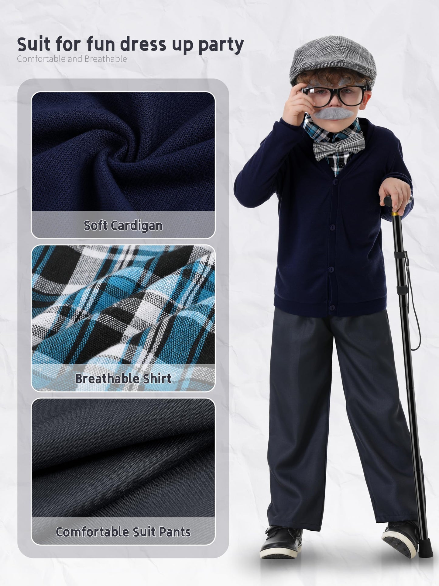 Gnodio 100 Days of School Costume for Boys – Old Man Grandpa Dress-Up Set for 100th Day