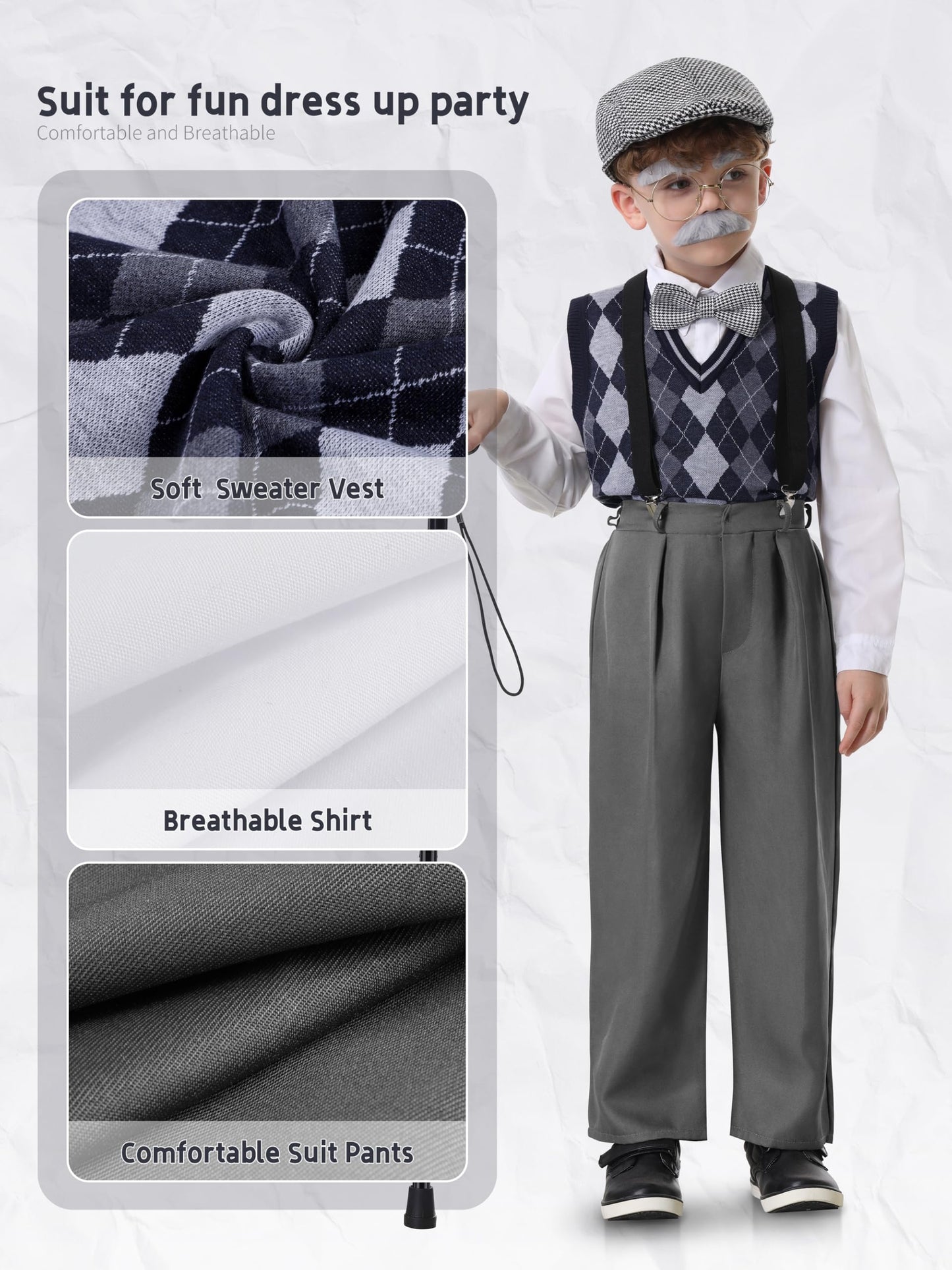 Gnodio 100 Days of School Costume for Boys – Old Man Grandpa Dress-Up Kit