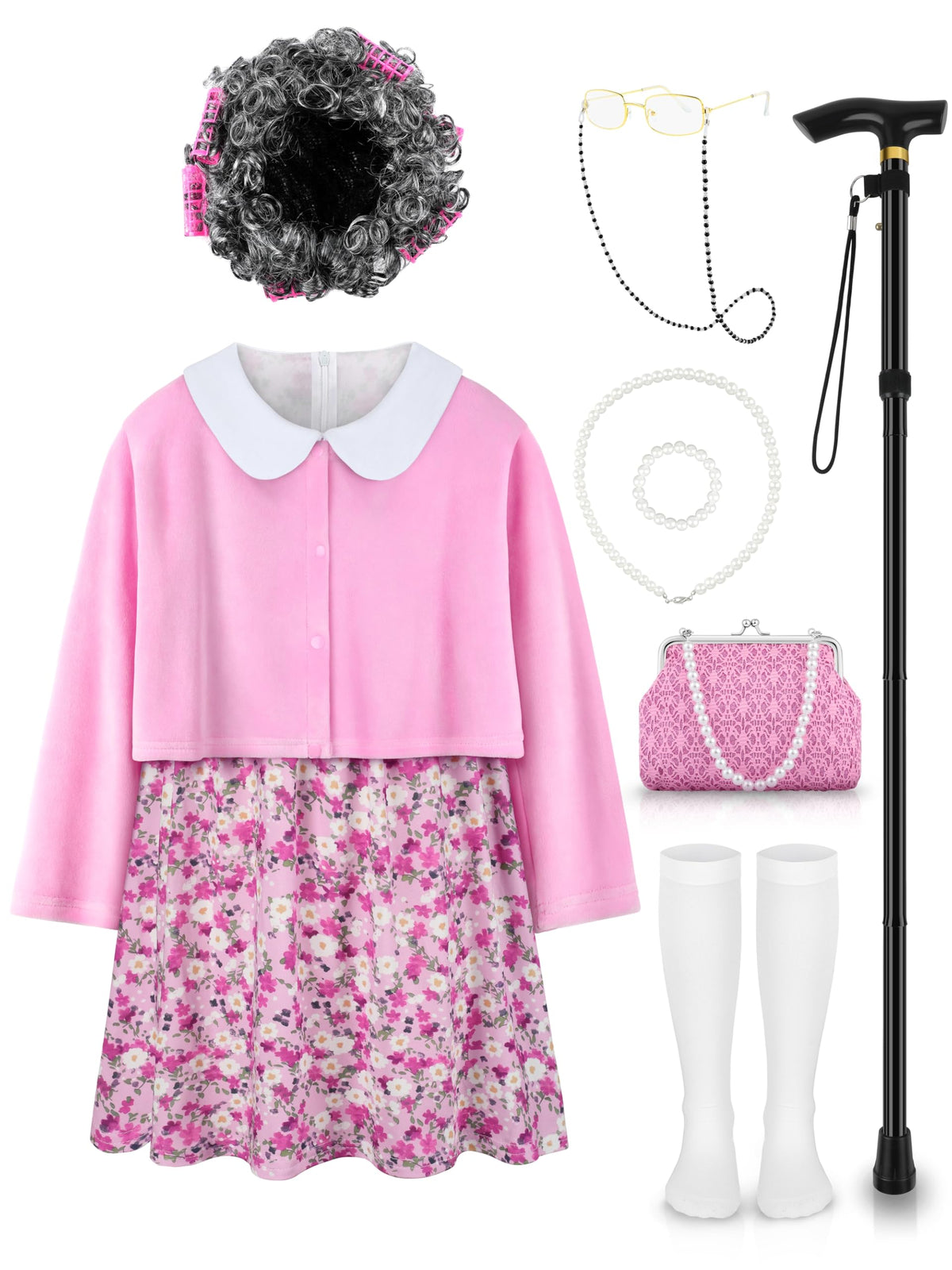 Gnodio Old Lady Costume for Kids 11–13 | 100 Days Dress-Up Kit