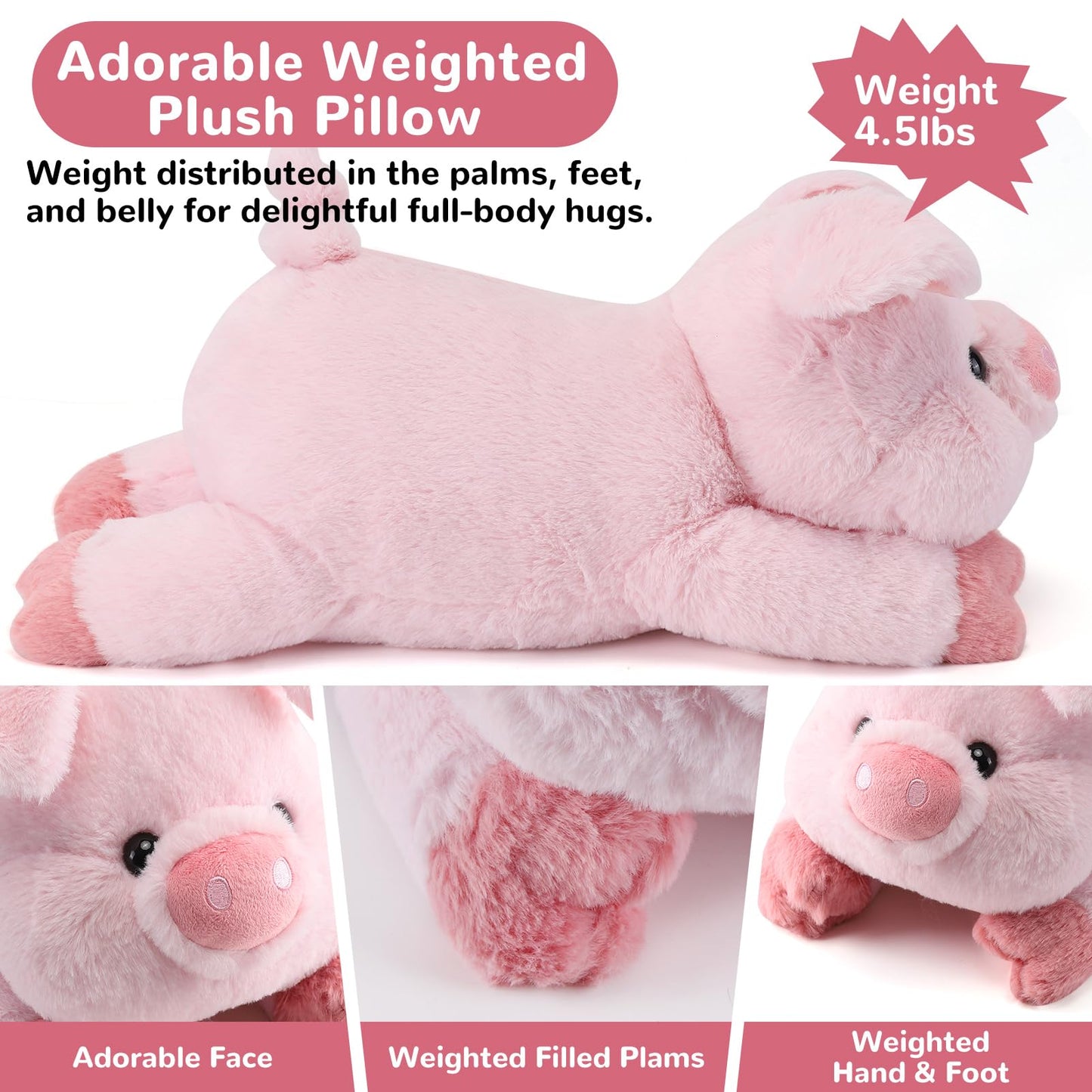 gnomantic Pig Weighted Stuffed Animals - 22-Inch, 4.5 lb Plush Pillow & Gift for All Ages