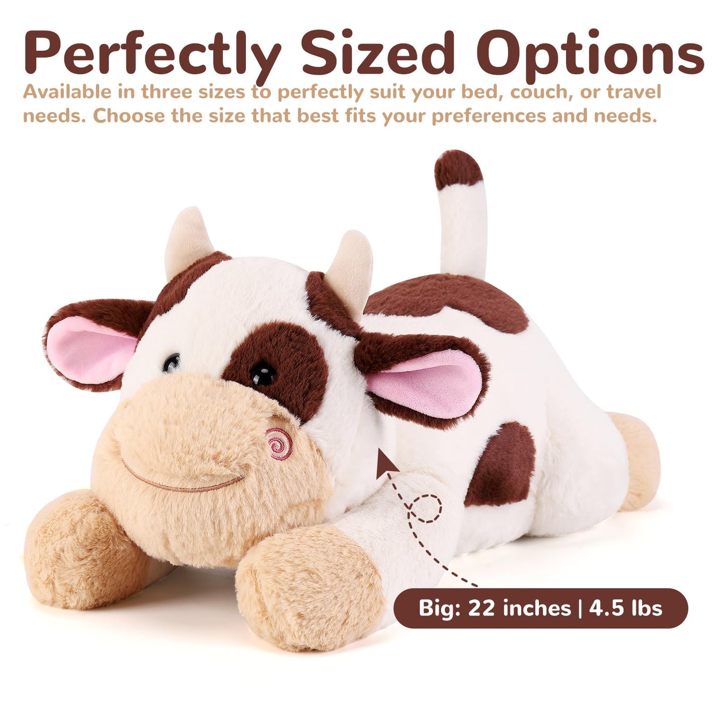 gnomantic Cow Weighted Stuffed Animal - 22 Inch, 4.5 Pound Plush Pillow