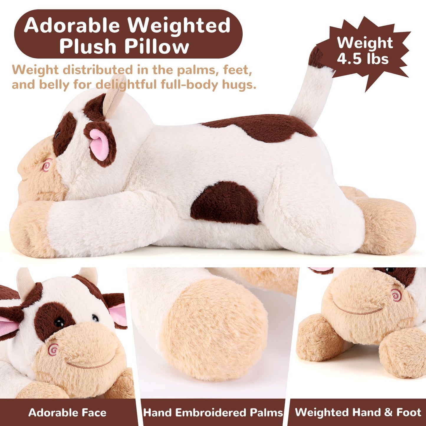 gnomantic Cow Weighted Stuffed Animal - 22 Inch, 4.5 Pound Plush Pillow