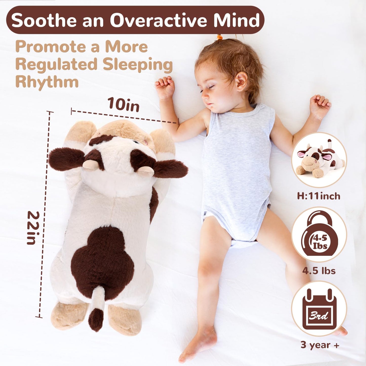 gnomantic Cow Weighted Stuffed Animal - 22 Inch, 4.5 Pound Plush Pillow