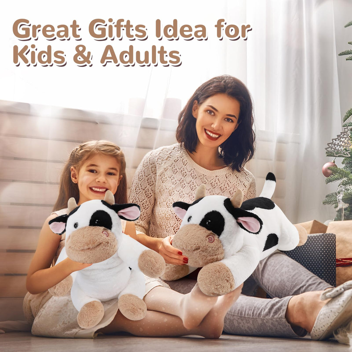 Gnomantic Cow Weighted Stuffed Animal - 12-Inch Plush Toy (1.0 lb) | Cozy Weighted Plush