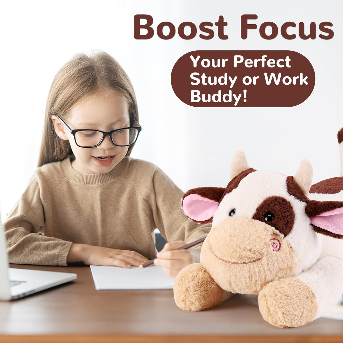 gnomantic Cow Weighted Stuffed Animal - 22 Inch, 4.5 Pound Plush Pillow