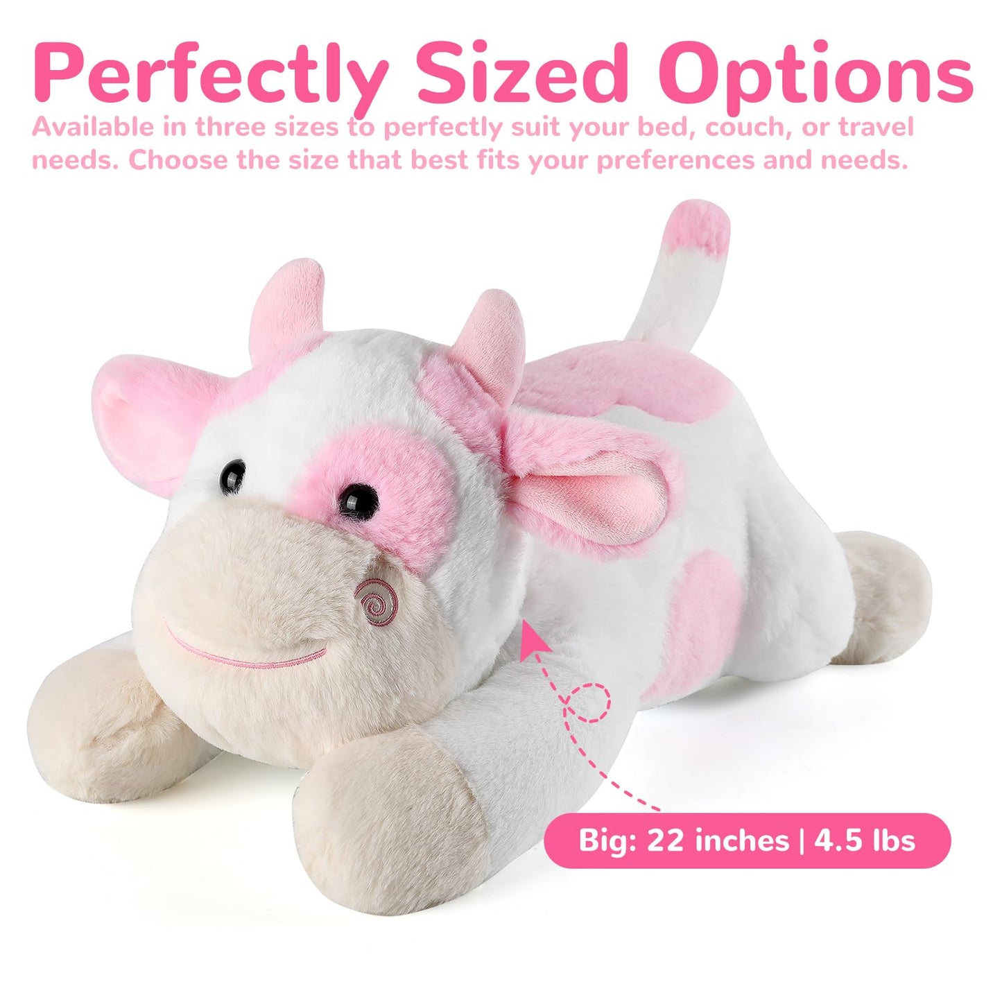 gnomantic Cow Weighted Stuffed Animal – 22-Inch, 4.5 lb Pink Plush Pillow