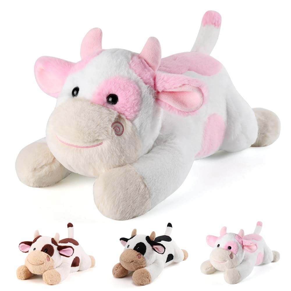 gnomantic Cow Weighted Stuffed Animal – 22-Inch, 4.5 lb Pink Plush Pillow