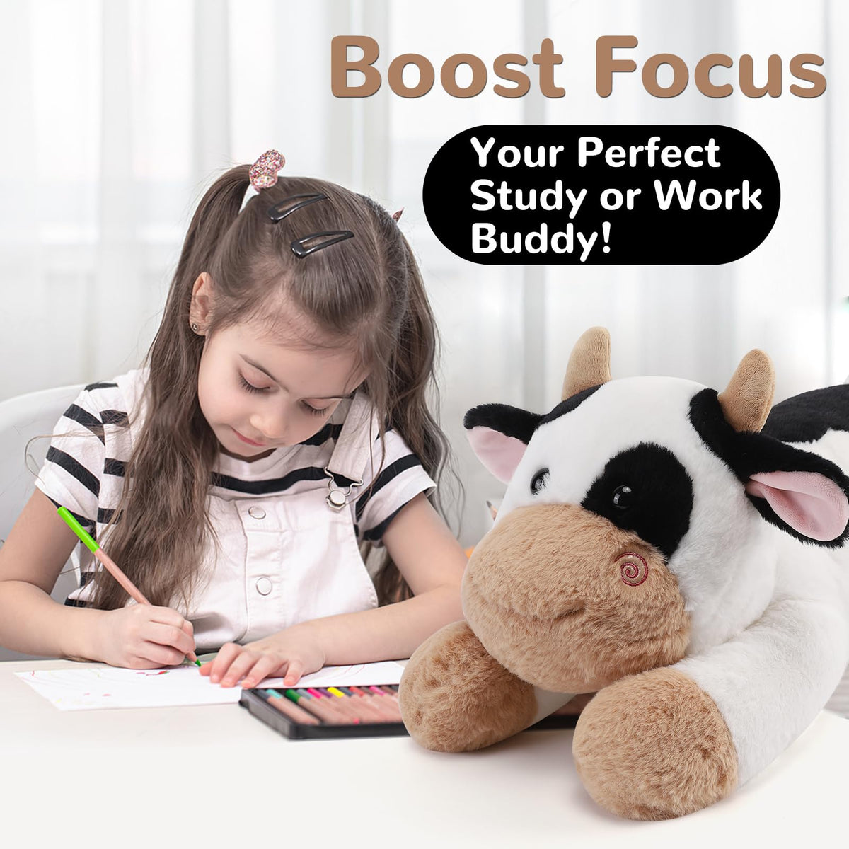 Gnomantic Cow Weighted Stuffed Animal - 12-Inch Plush Toy (1.0 lb) | Cozy Weighted Plush