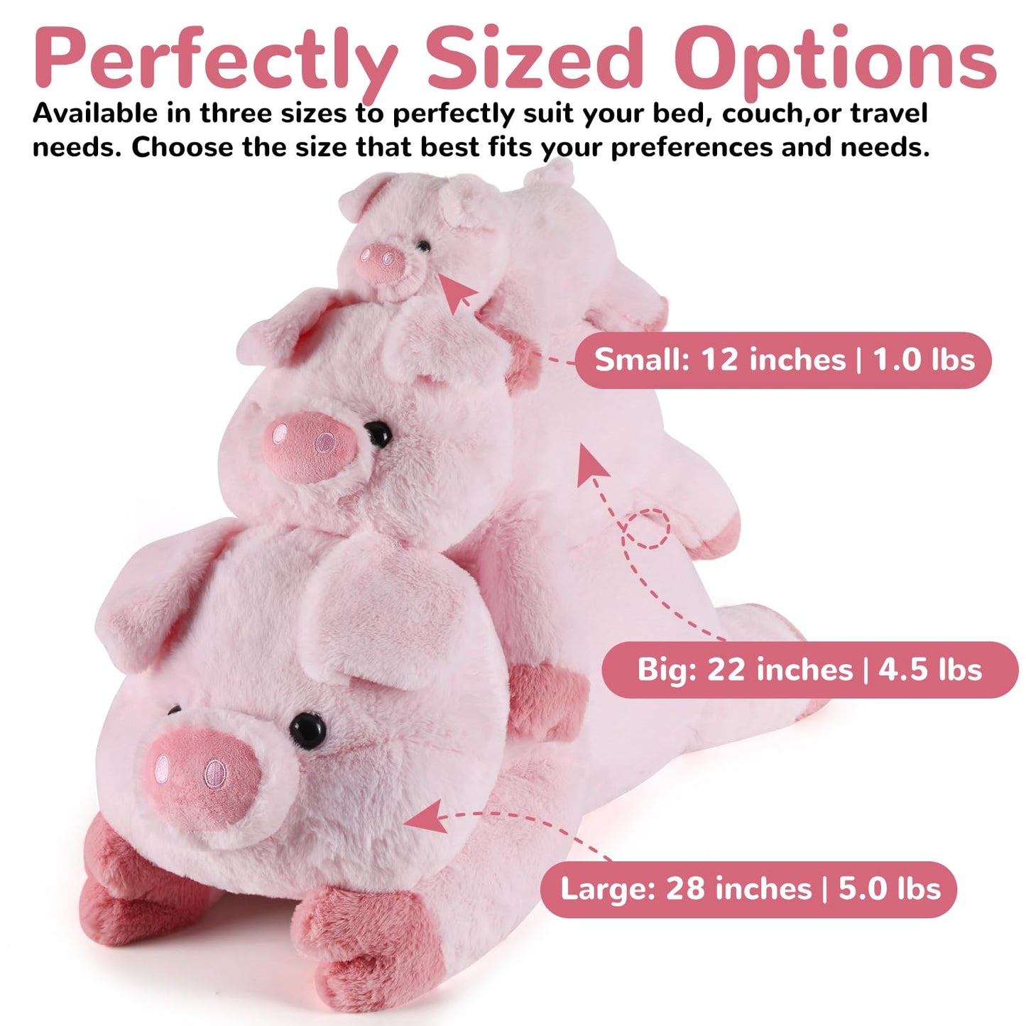 gnomantic Pig Weighted Stuffed Animals - 22-Inch, 4.5 lb Plush Pillow & Gift for All Ages
