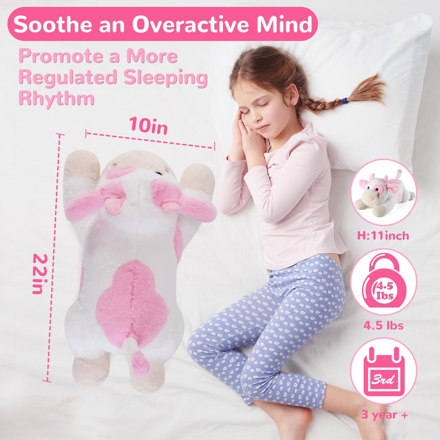gnomantic Cow Weighted Stuffed Animal – 22-Inch, 4.5 lb Pink Plush Pillow