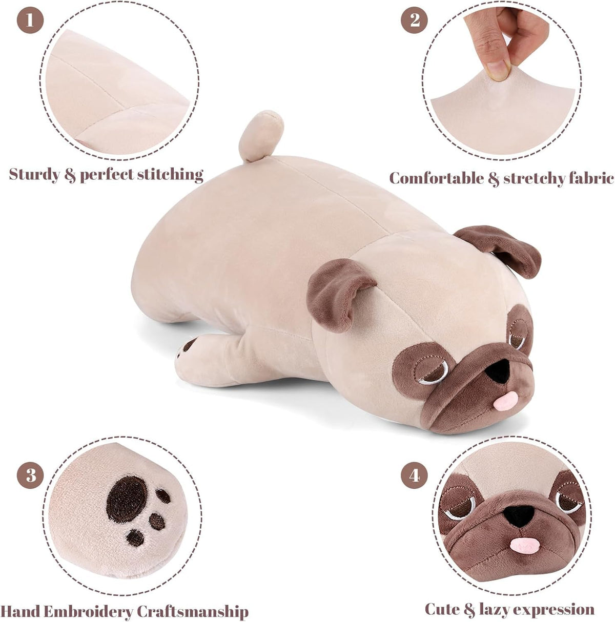 Gnomantic Pug Weighted Stuffed Animals – 21-Inch, 3.5 Lb Plush Toy for Kids & Adults