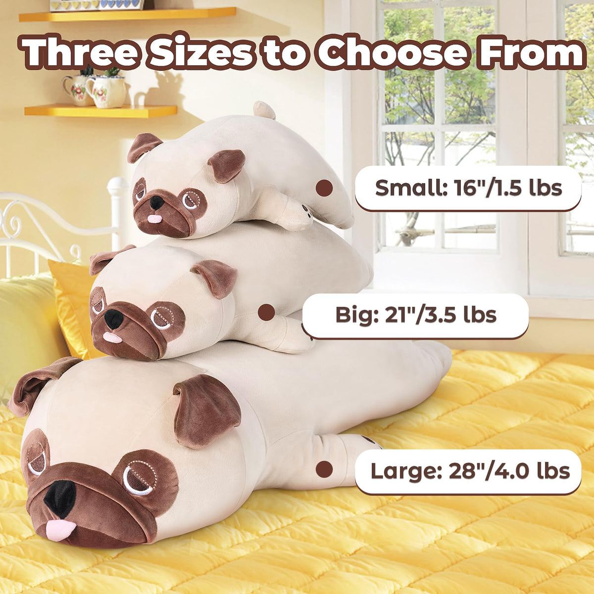 Gnomantic Pug Weighted Stuffed Animals – 21-Inch, 3.5 Lb Plush Toy for Kids & Adults