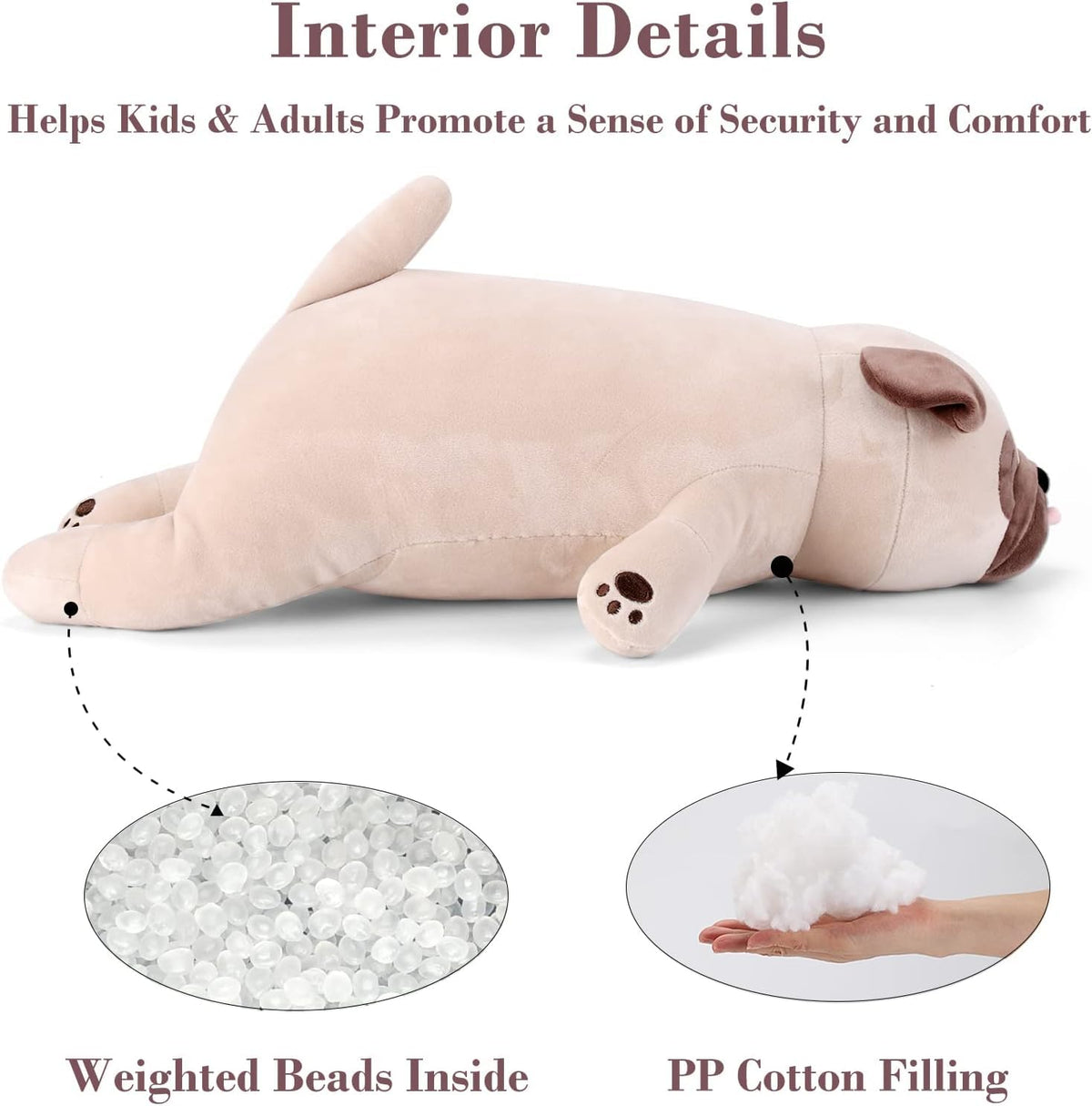 Gnomantic Pug Weighted Stuffed Animals – 21-Inch, 3.5 Lb Plush Toy for Kids & Adults