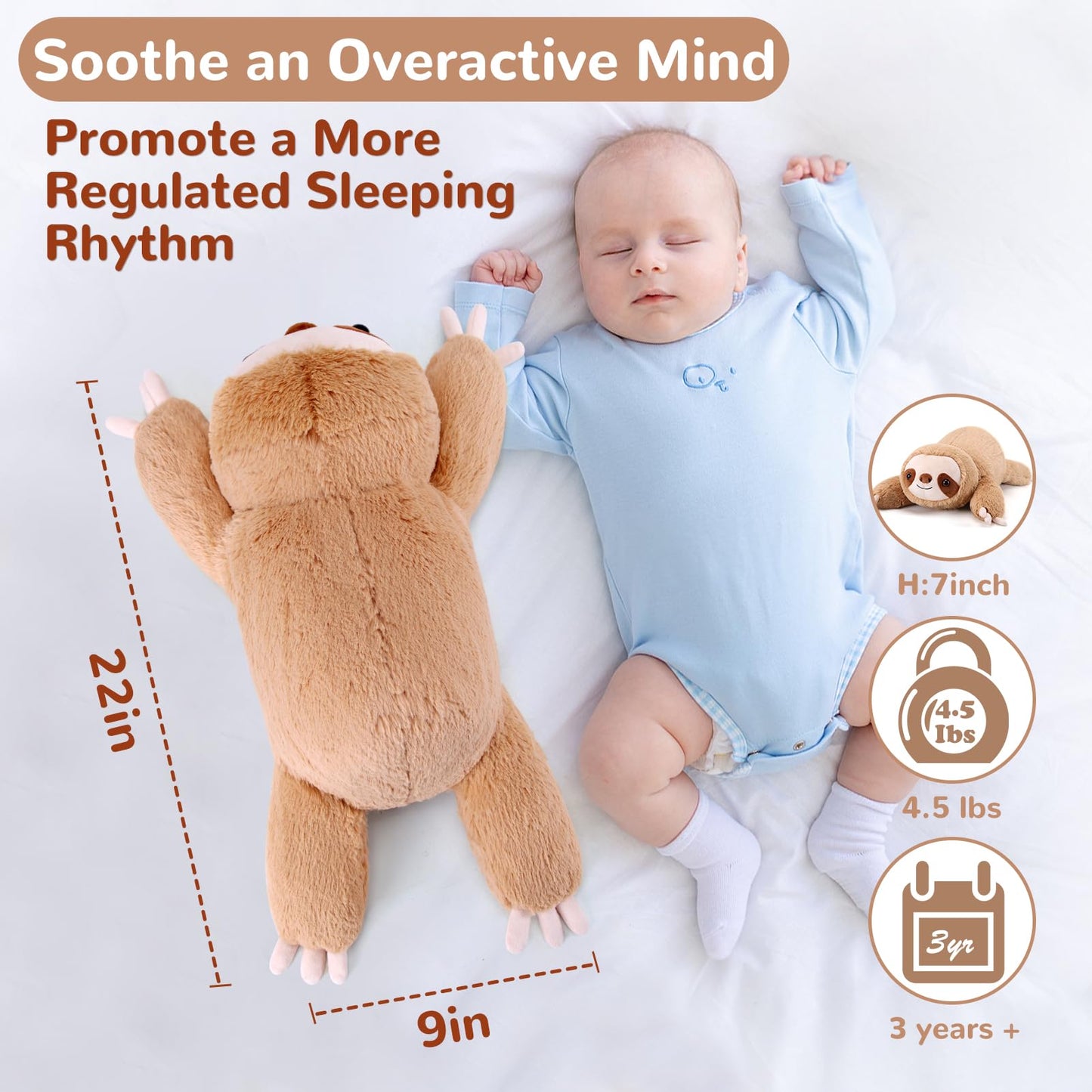 Gnomantic Sloth Weighted Plush Toy — 22-Inch, 4.5 lb Cozy Stuffed Animal Pillow