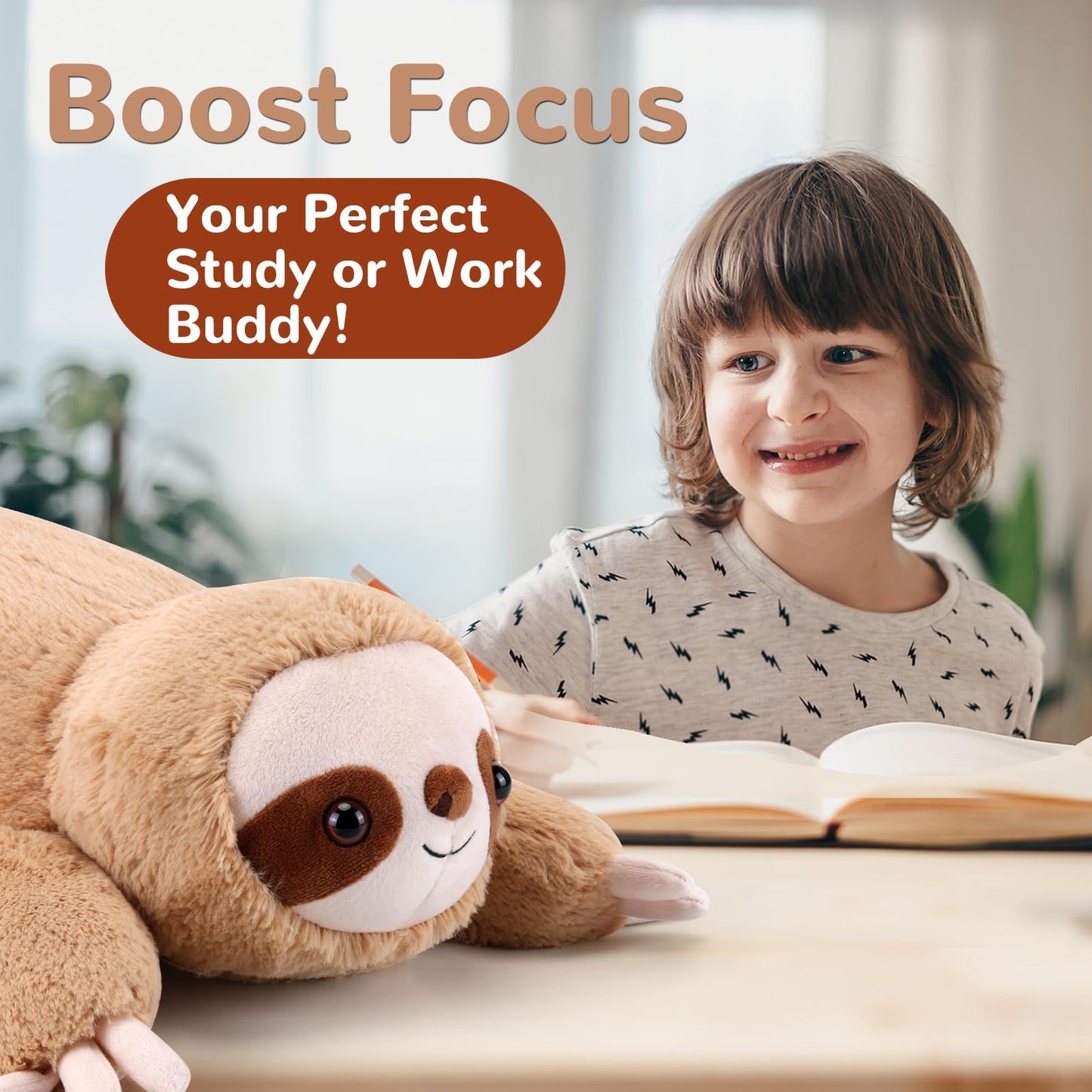Gnomantic Sloth Weighted Plush Toy — 22-Inch, 4.5 lb Cozy Stuffed Animal Pillow