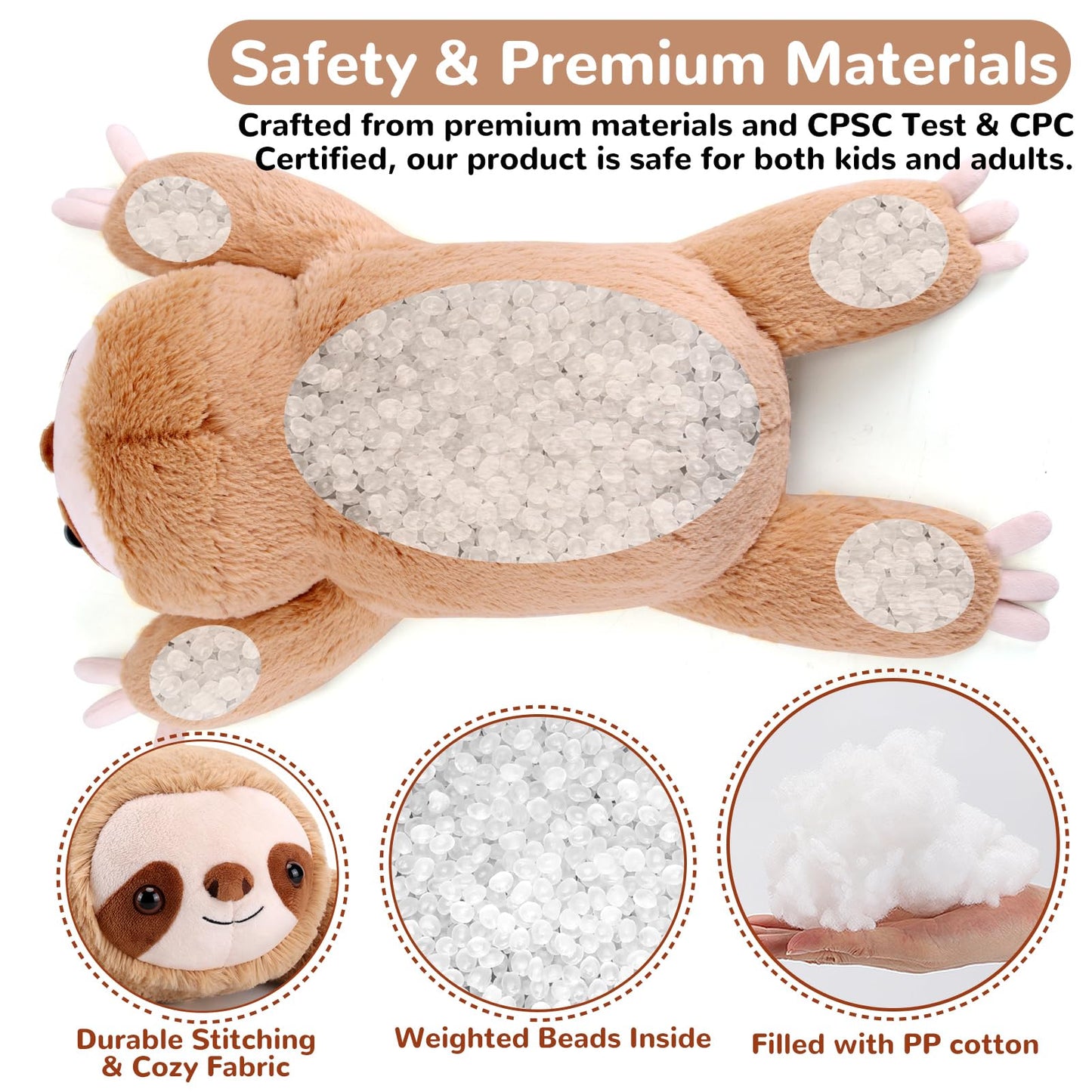 Gnomantic Sloth Weighted Plush Toy — 22-Inch, 4.5 lb Cozy Stuffed Animal Pillow