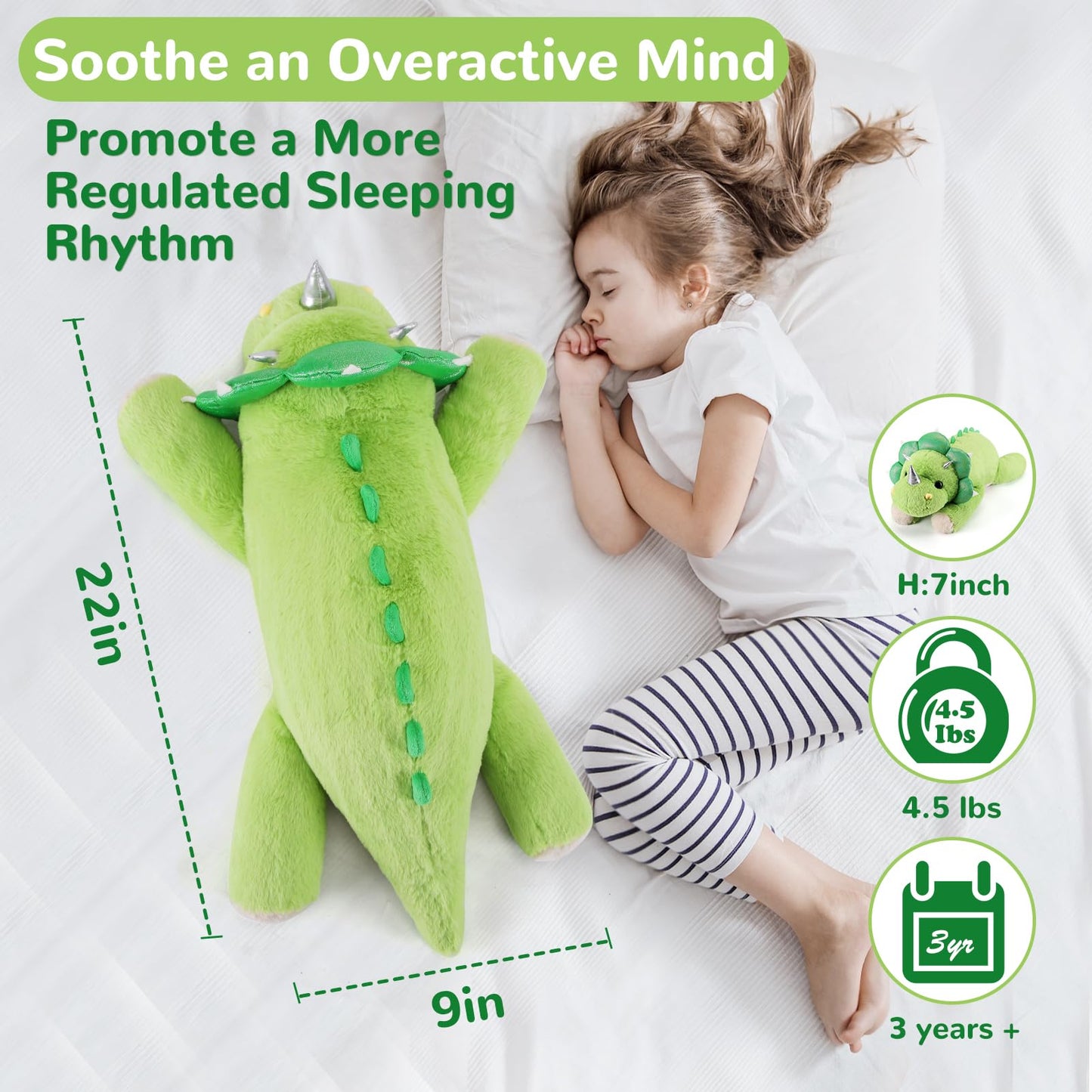 Gnomantic Triceratops Weighted Stuffed Animal — 22-Inch, 4.5 lb Plush Toy