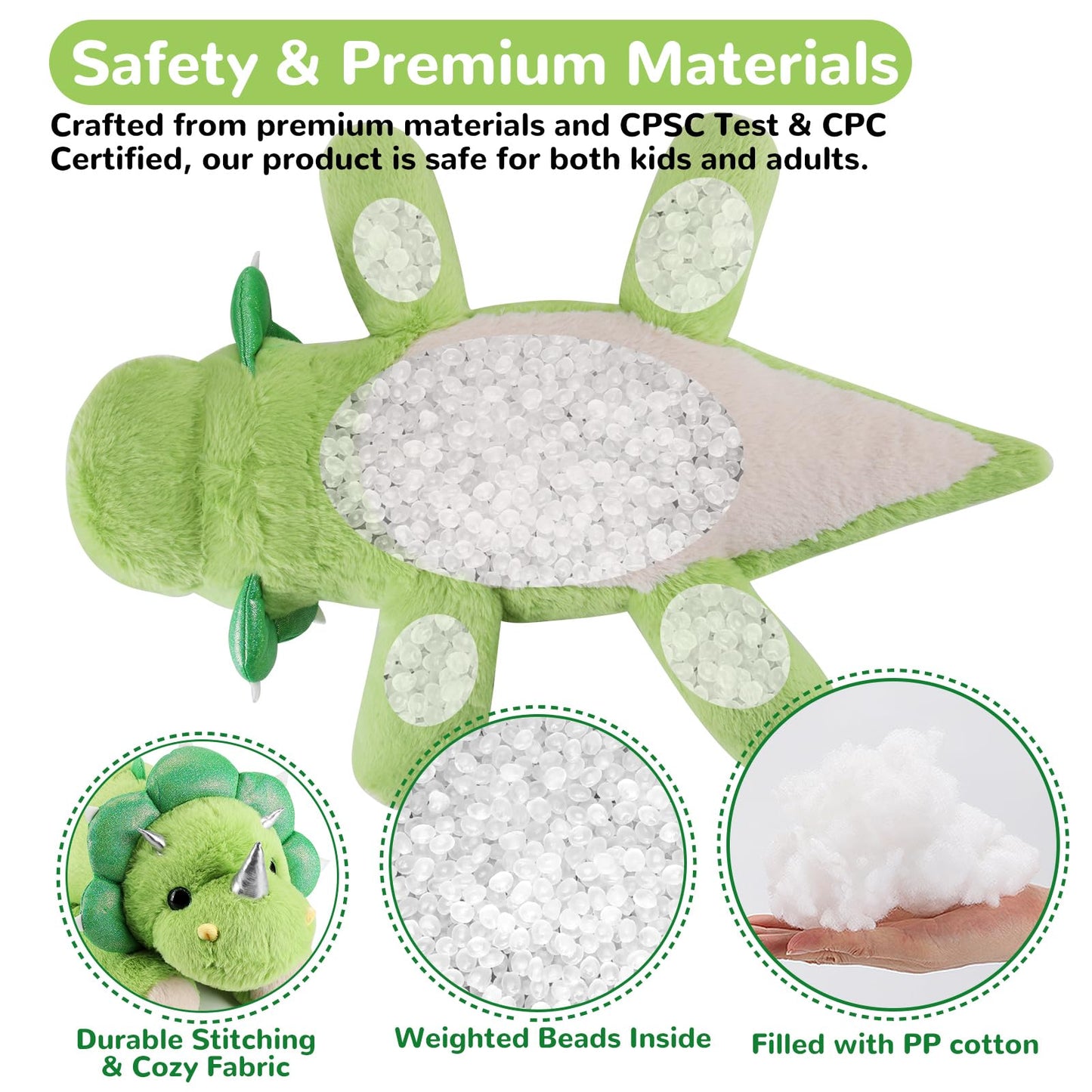 gnomantic Triceratops Weighted Stuffed Animal – 28-Inch, 5.0 lb Plush Pillow