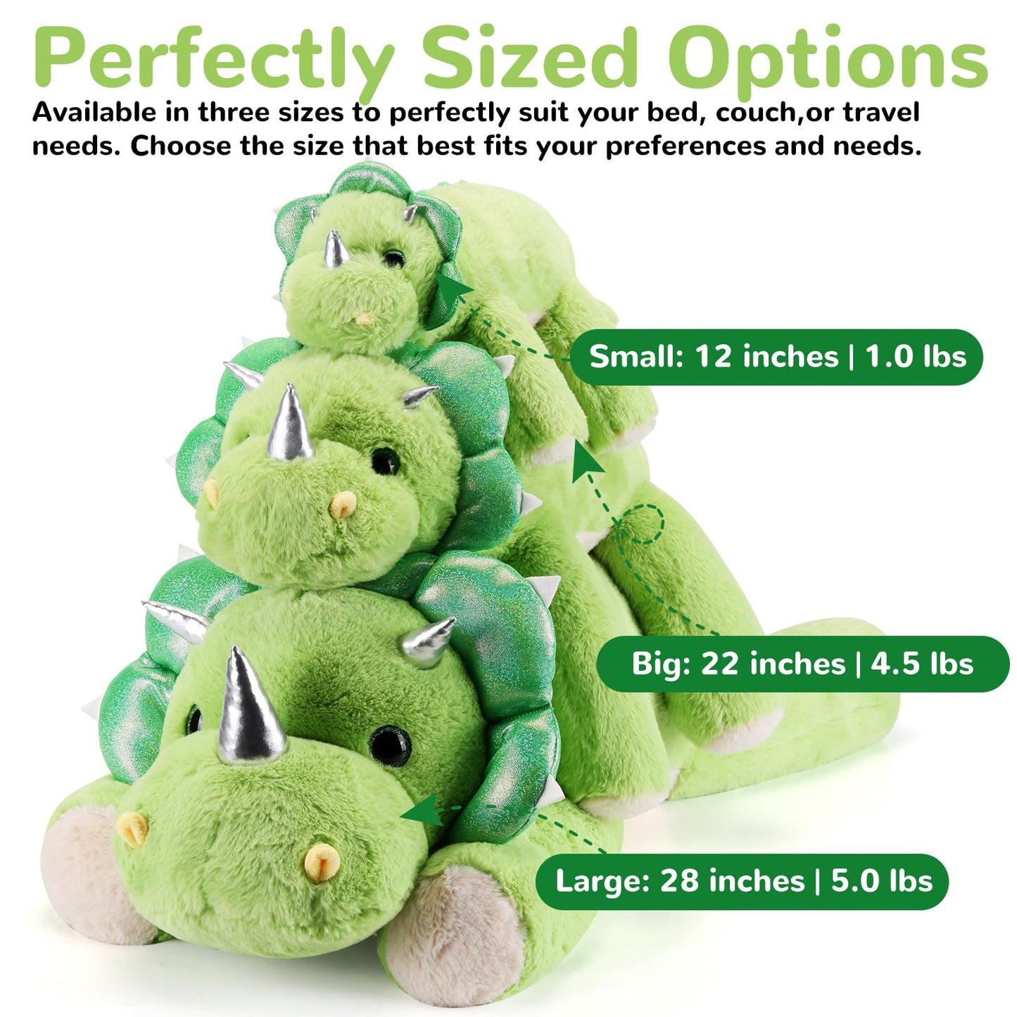 gnomantic Triceratops Weighted Stuffed Animal – 28-Inch, 5.0 lb Plush Pillow