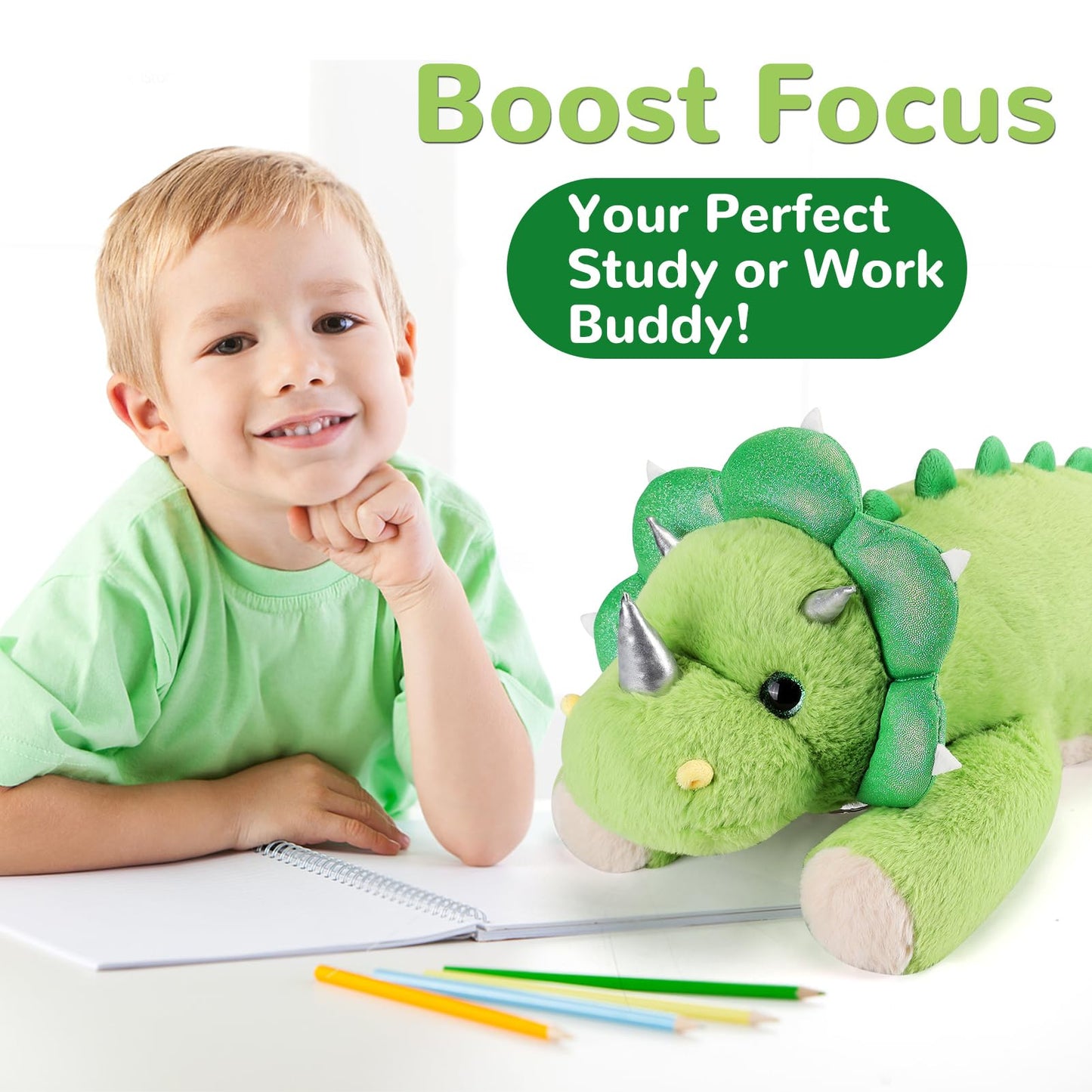 gnomantic Triceratops Weighted Stuffed Animal – 28-Inch, 5.0 lb Plush Pillow