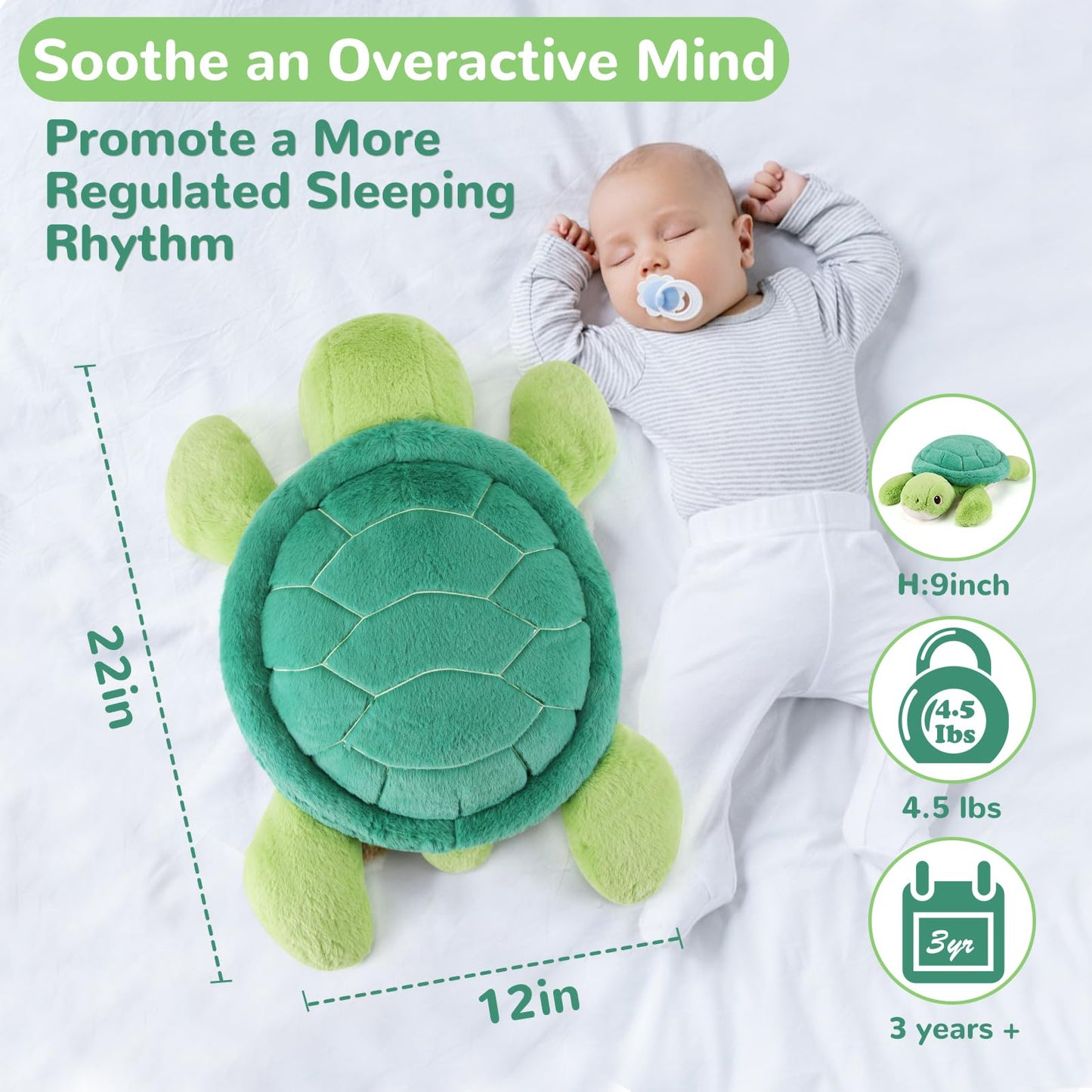 gnomantic Turtle Weighted Stuffed Animal – 22-Inch, 4.5 lb Plush Pillow