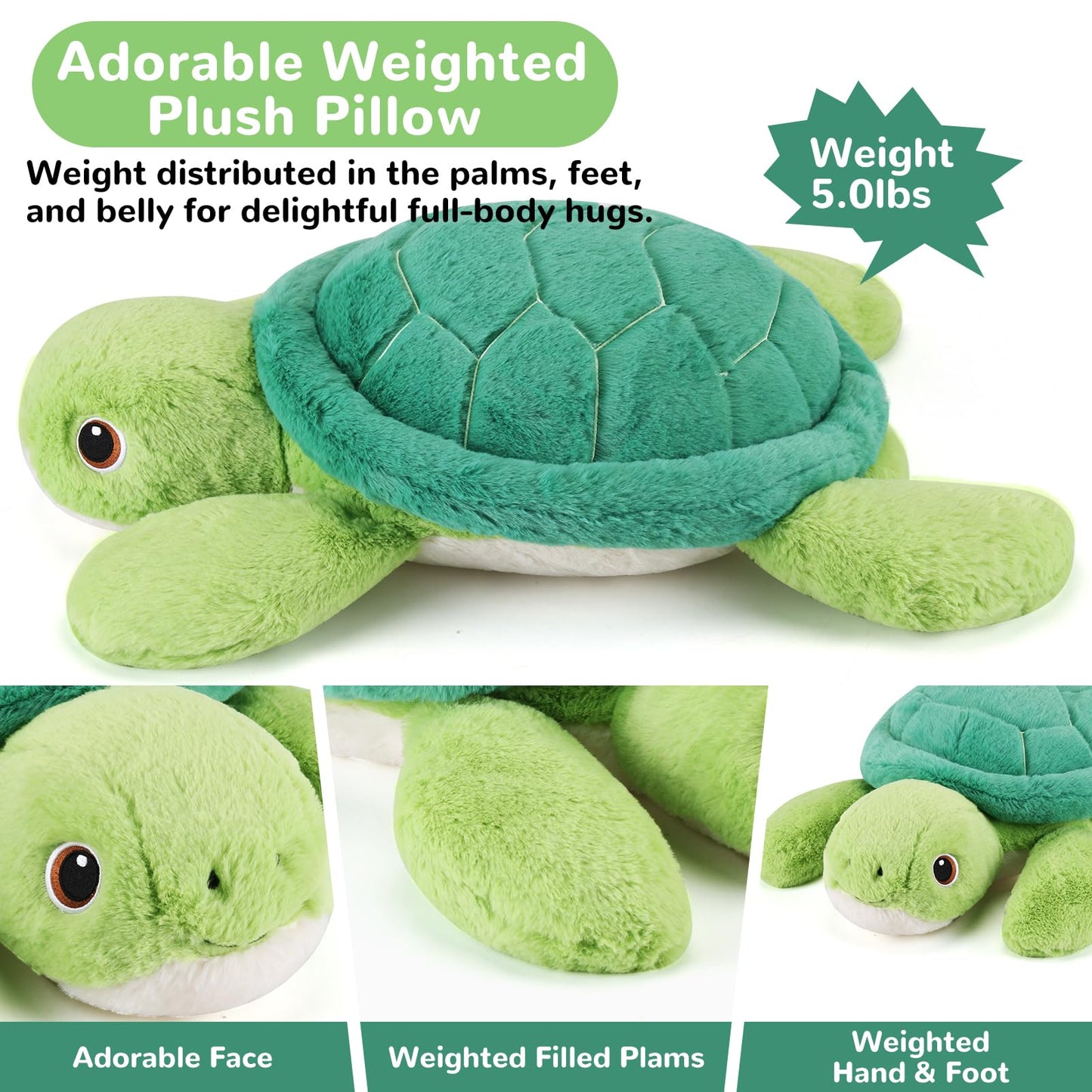 gnomantic Turtle Weighted Stuffed Animal - 28-Inch Plush Pillow, 5 lb Sea Turtle