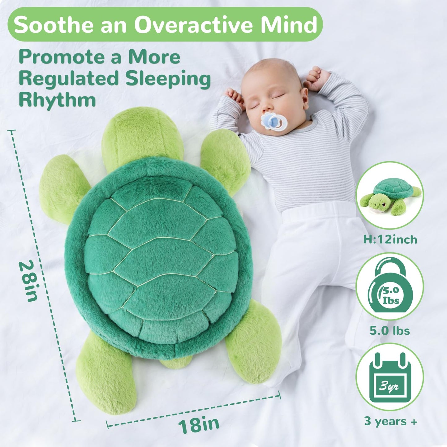 gnomantic Turtle Weighted Stuffed Animal - 28-Inch Plush Pillow, 5 lb Sea Turtle